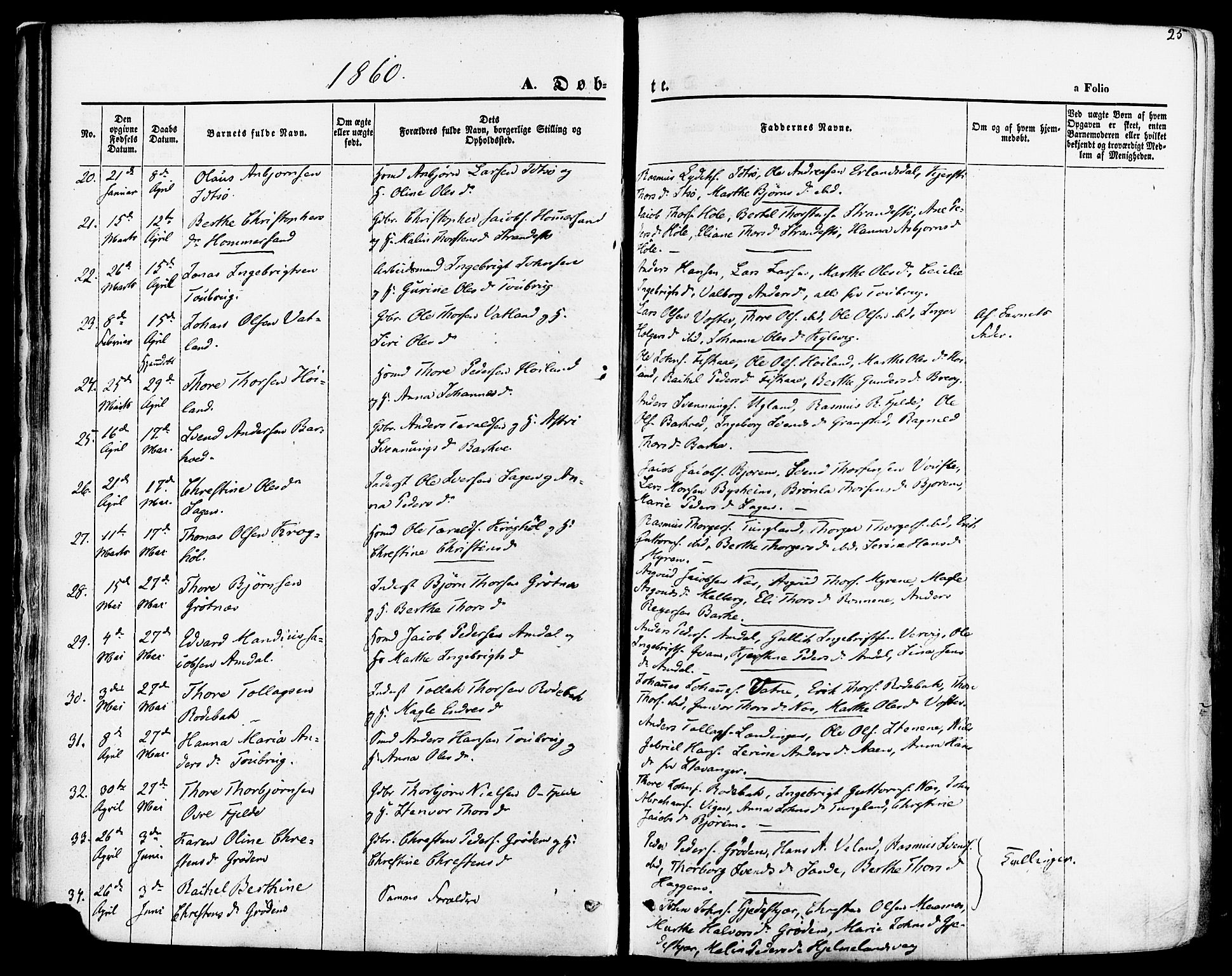 Strand sokneprestkontor, AV/SAST-A-101828/H/Ha/Haa/L0007: Parish register (official) no. A 7, 1855-1881, p. 25