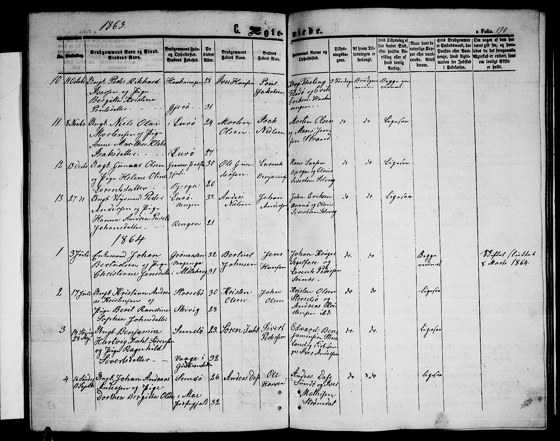 Ministerialprotokoller, klokkerbøker og fødselsregistre - Nordland, AV/SAT-A-1459/841/L0619: Parish register (copy) no. 841C03, 1856-1876, p. 190