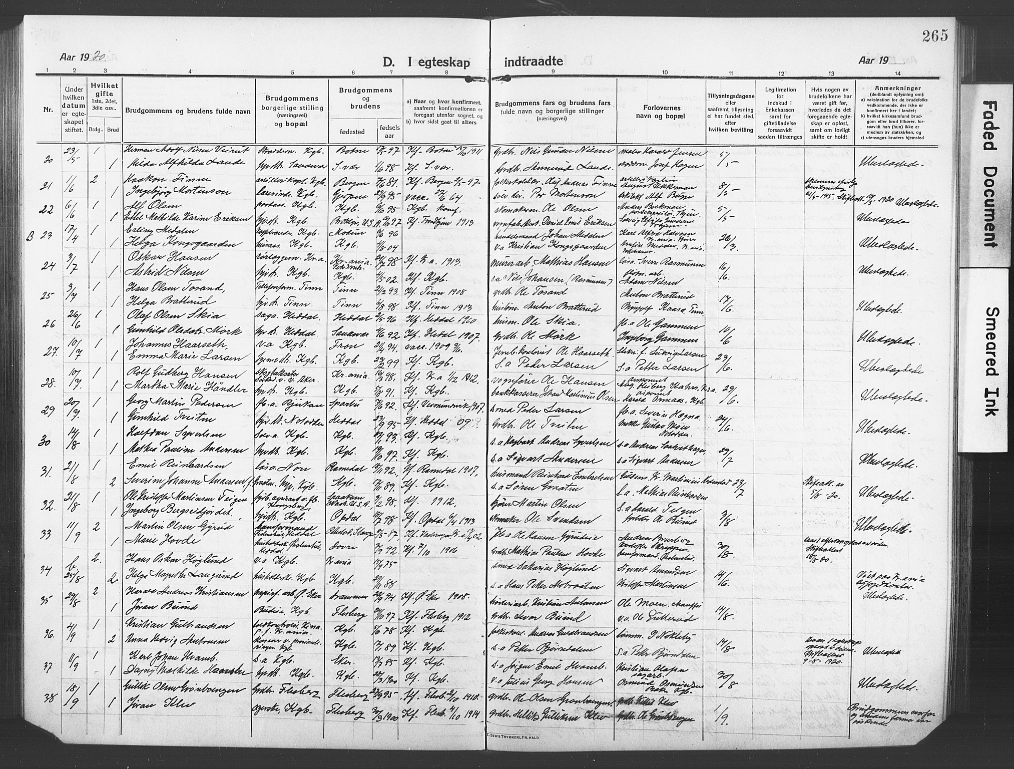 Kongsberg kirkebøker, AV/SAKO-A-22/G/Ga/L0008: Parish register (copy) no. 8, 1915-1932, p. 265