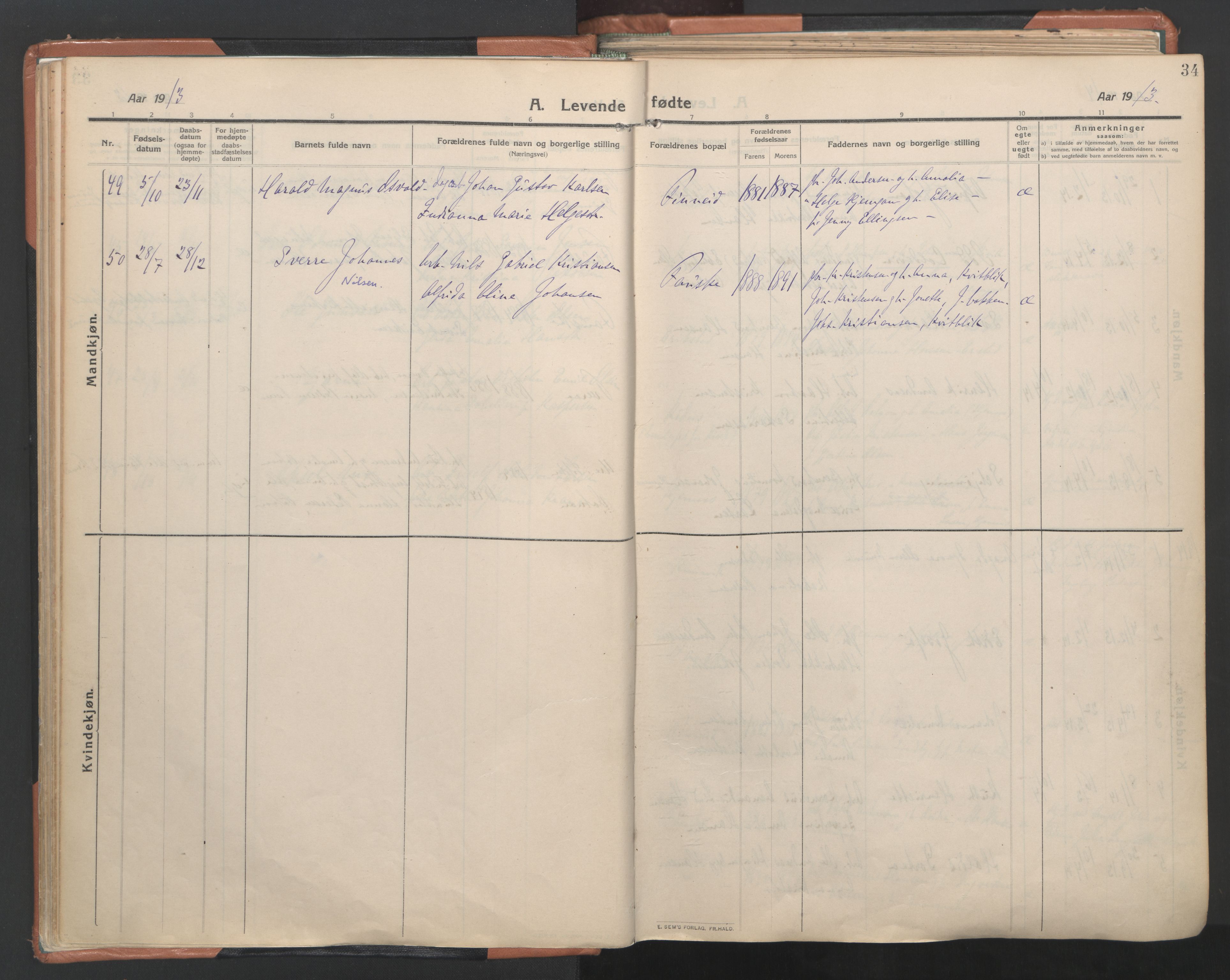 Ministerialprotokoller, klokkerbøker og fødselsregistre - Nordland, AV/SAT-A-1459/849/L0698: Parish register (official) no. 849A09, 1911-1924, p. 34