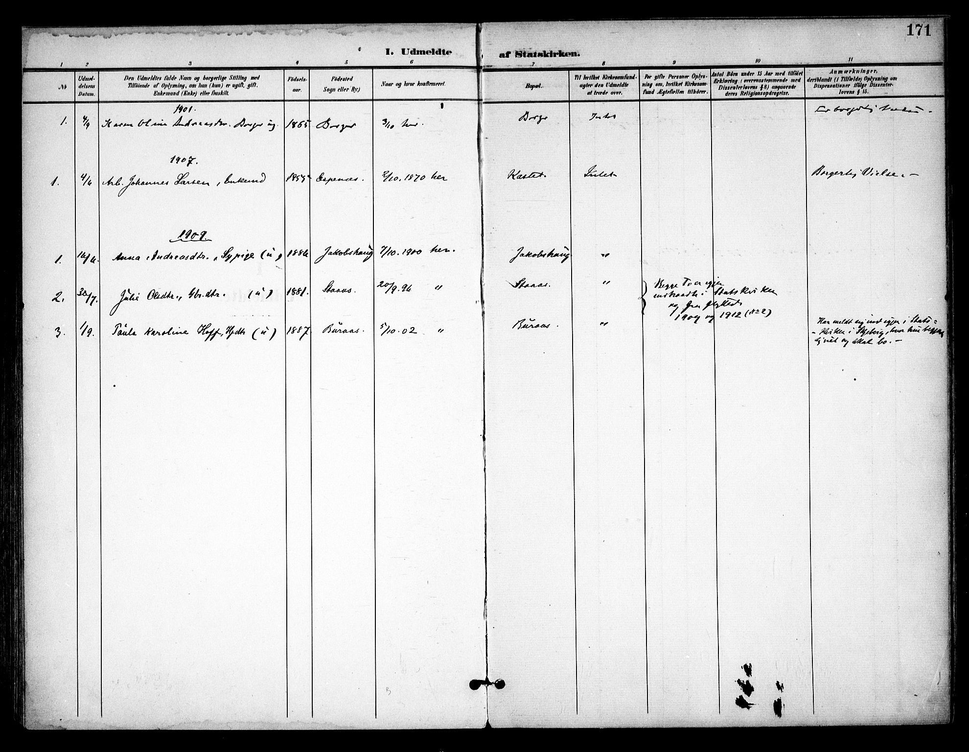Skiptvet prestekontor Kirkebøker, SAO/A-20009/F/Fa/L0011: Parish register (official) no. 11, 1901-1913, p. 171