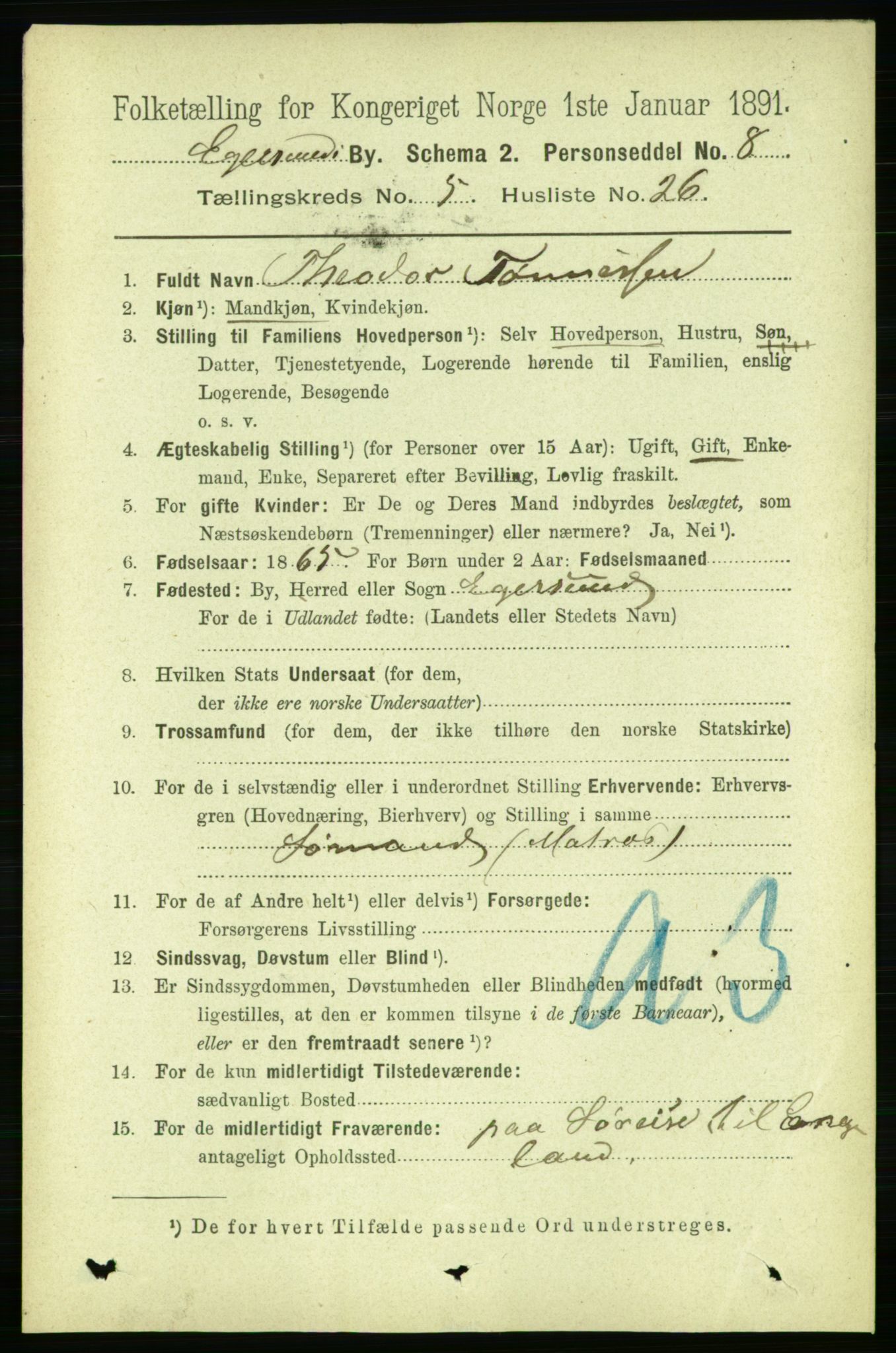 RA, 1891 census for 1101 Egersund, 1891, p. 979