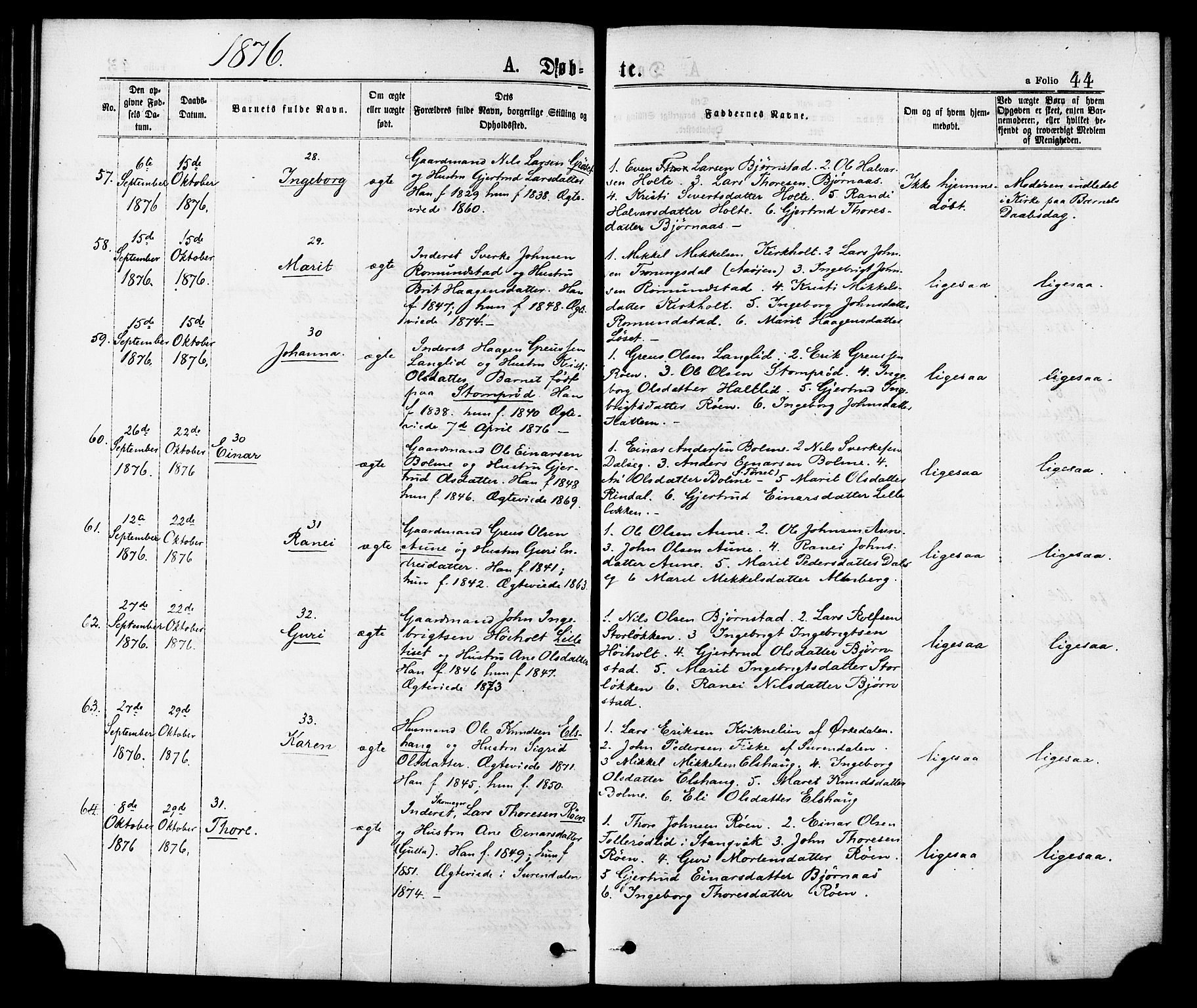 Ministerialprotokoller, klokkerbøker og fødselsregistre - Møre og Romsdal, AV/SAT-A-1454/598/L1068: Parish register (official) no. 598A02, 1872-1881, p. 44