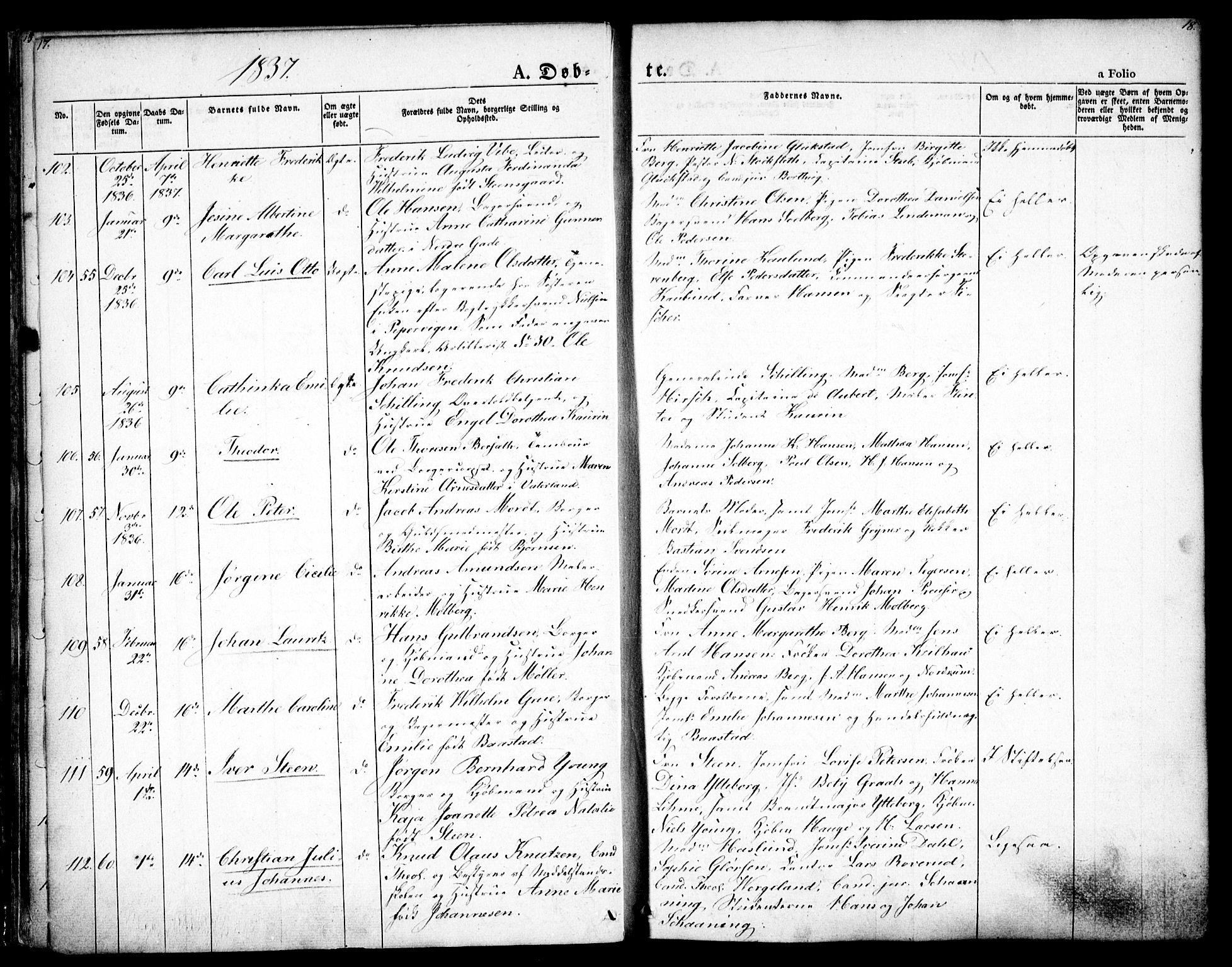 Oslo domkirke Kirkebøker, SAO/A-10752/F/Fa/L0012: Parish register (official) no. 12, 1837-1845, p. 17-18