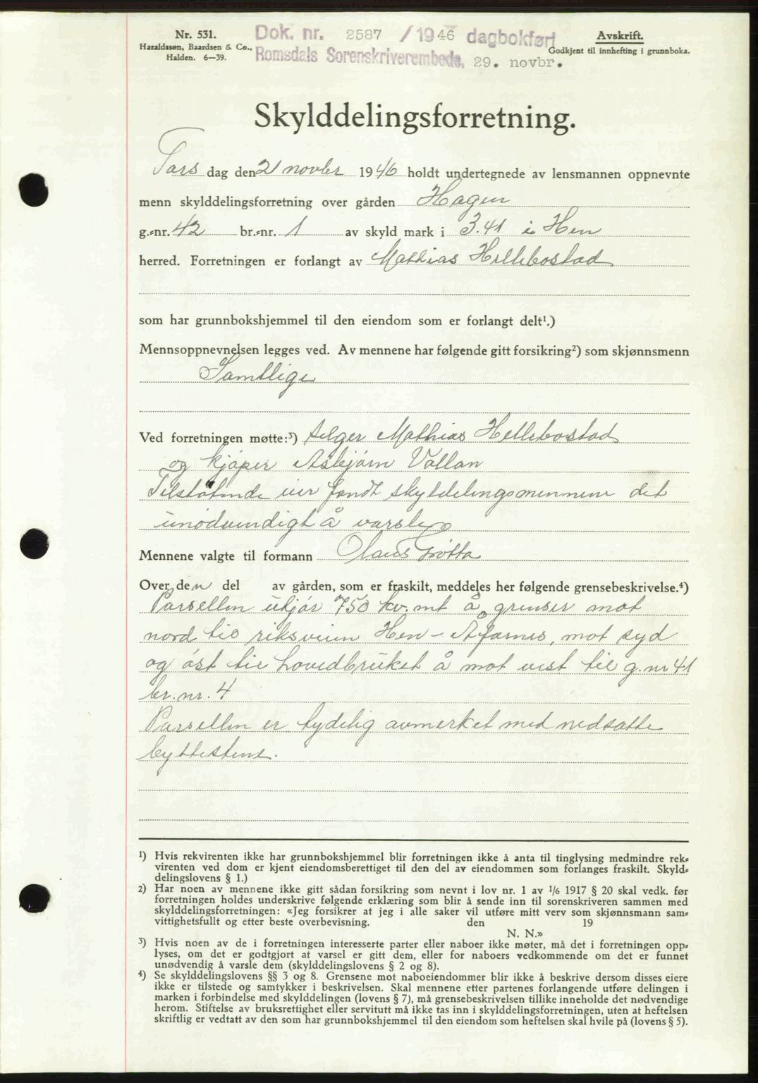 Romsdal sorenskriveri, AV/SAT-A-4149/1/2/2C: Mortgage book no. A21, 1946-1946, Diary no: : 2587/1946