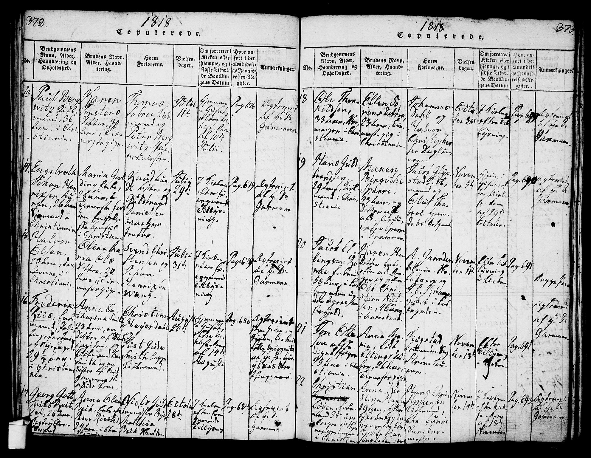 Oslo domkirke Kirkebøker, AV/SAO-A-10752/G/Ga/L0001: Parish register (copy) no. 1, 1817-1825, p. 372-373