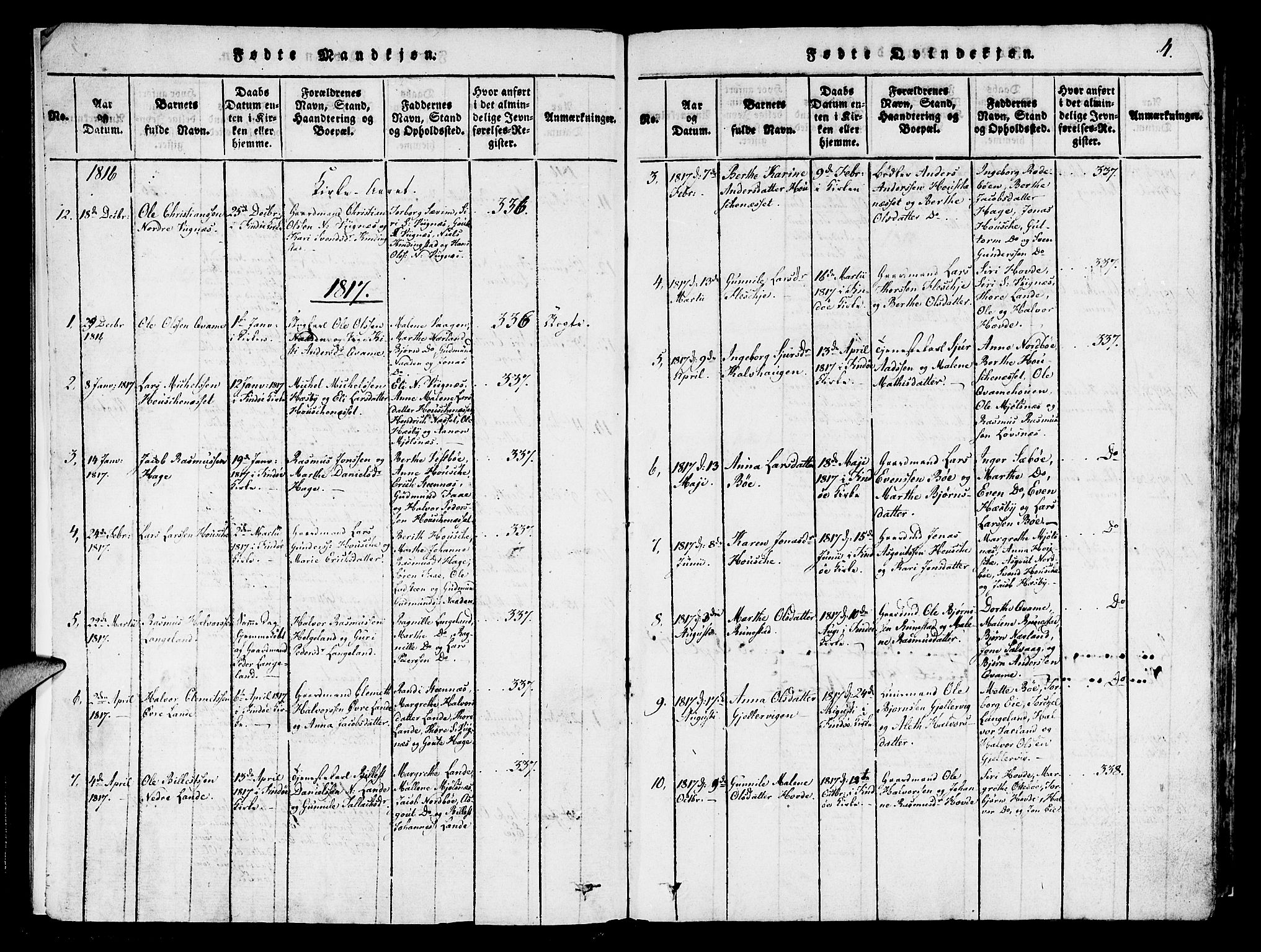 Finnøy sokneprestkontor, SAST/A-101825/H/Ha/Haa/L0006: Parish register (official) no. A 6, 1816-1846, p. 4