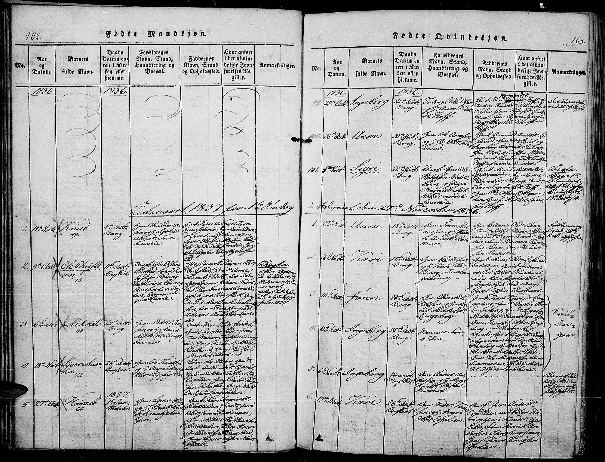Sør-Aurdal prestekontor, SAH/PREST-128/H/Ha/Haa/L0003: Parish register (official) no. 3, 1825-1840, p. 162-163