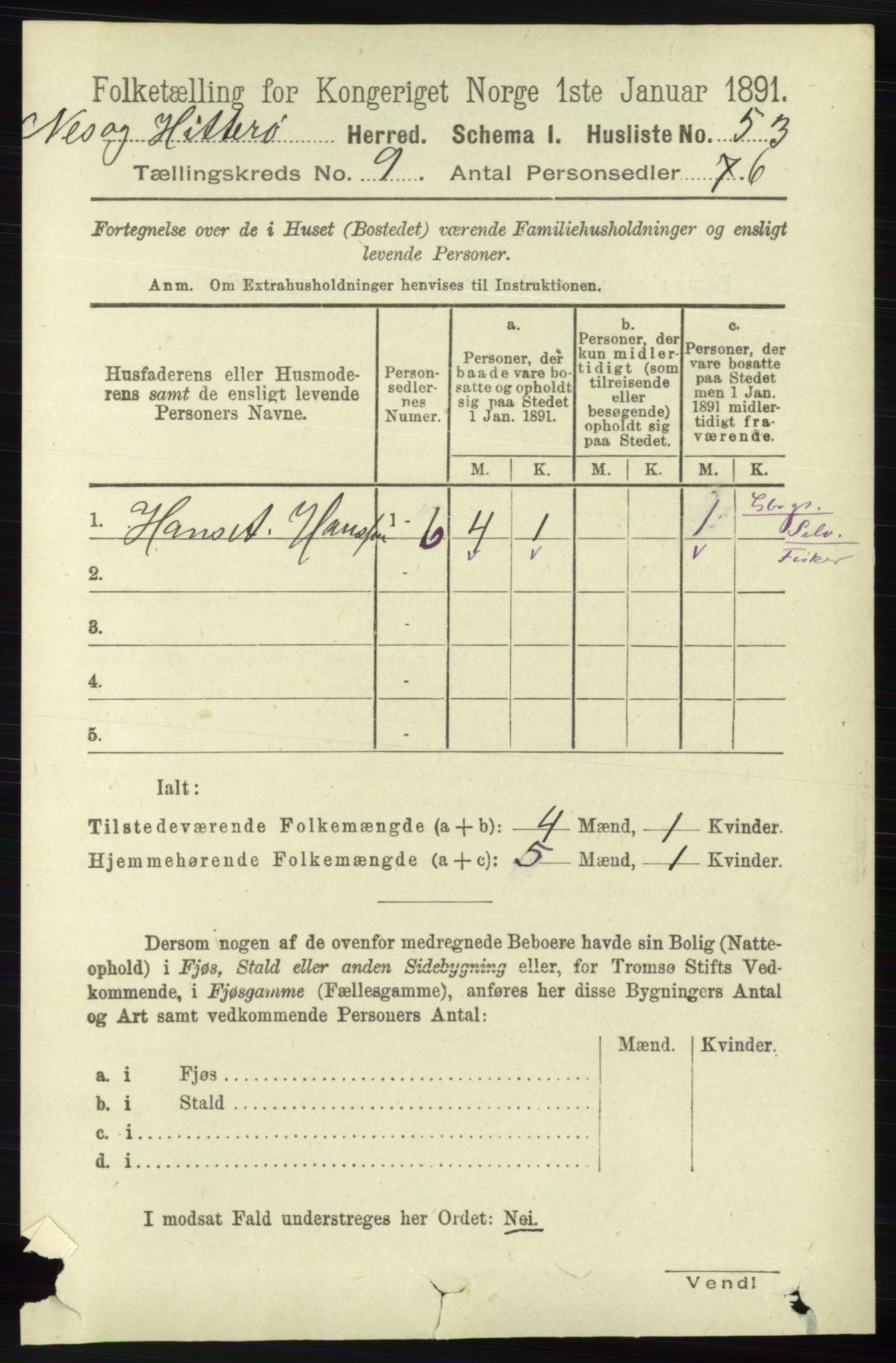 RA, 1891 census for 1043 Hidra og Nes, 1891, p. 3761