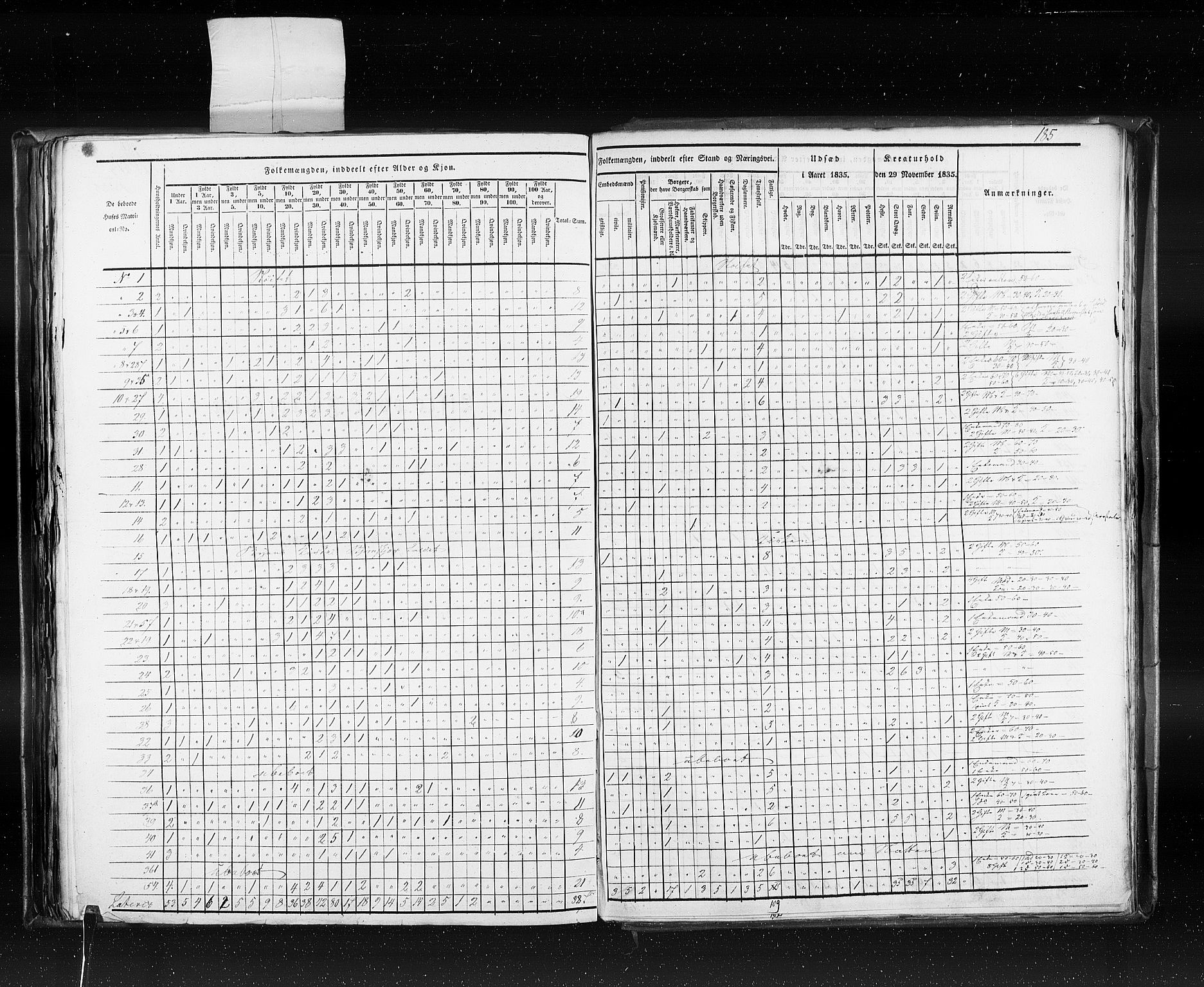 RA, Census 1835, vol. 10: Kjøpsteder og ladesteder: Fredrikshald-Kragerø, 1835, p. 185