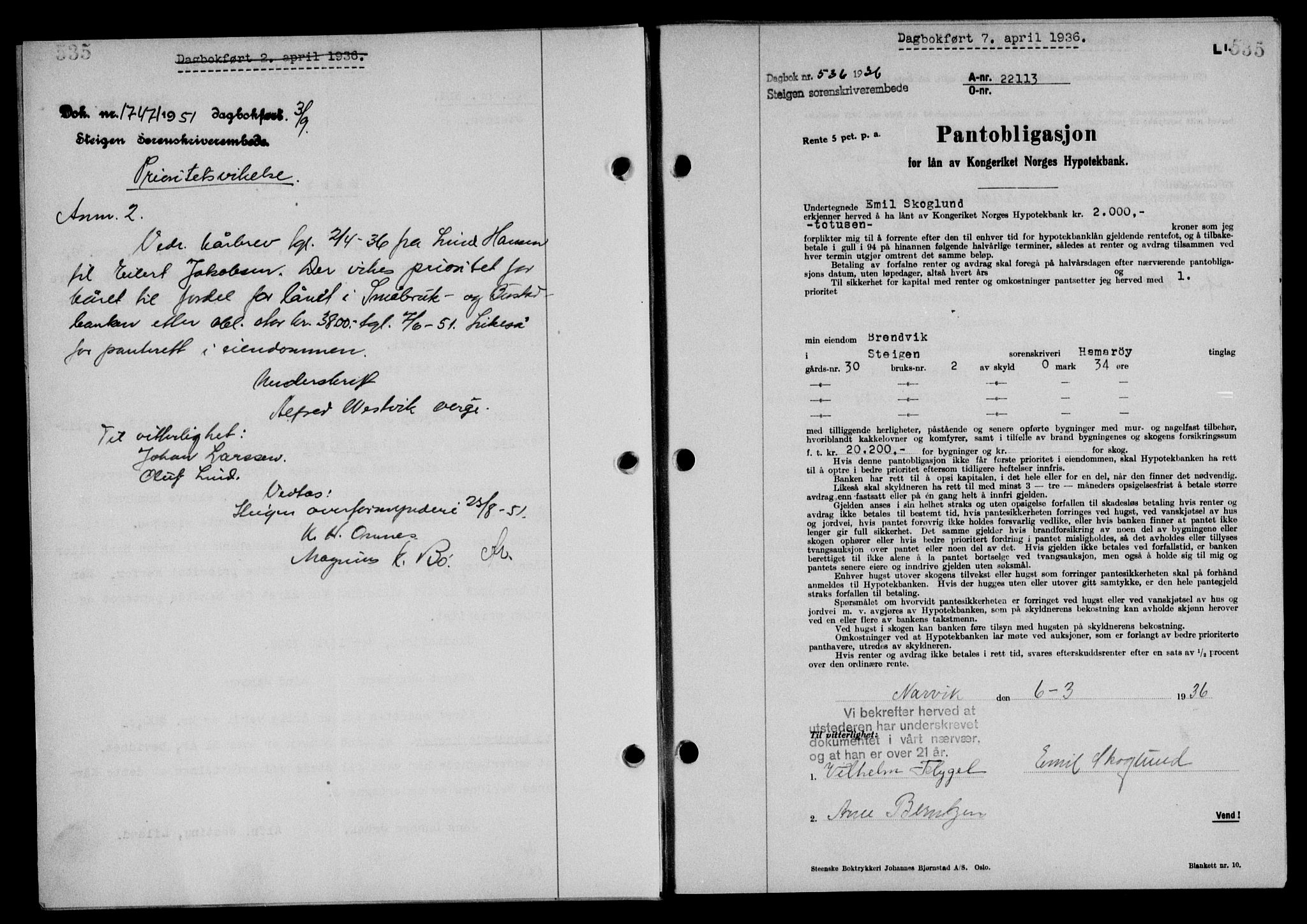 Steigen og Ofoten sorenskriveri, SAT/A-0030/1/2/2C/L0026: Mortgage book no. 30, 1935-1936, Deed date: 07.04.1936