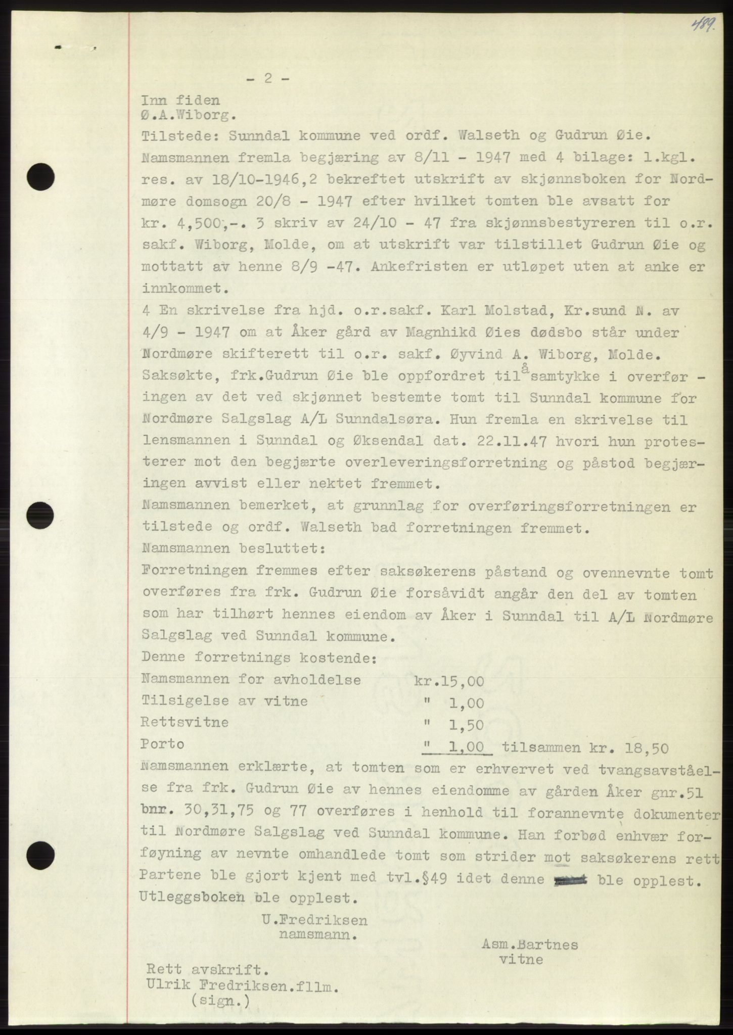 Nordmøre sorenskriveri, AV/SAT-A-4132/1/2/2Ca: Mortgage book no. B102, 1949-1949, Diary no: : 2377/1949