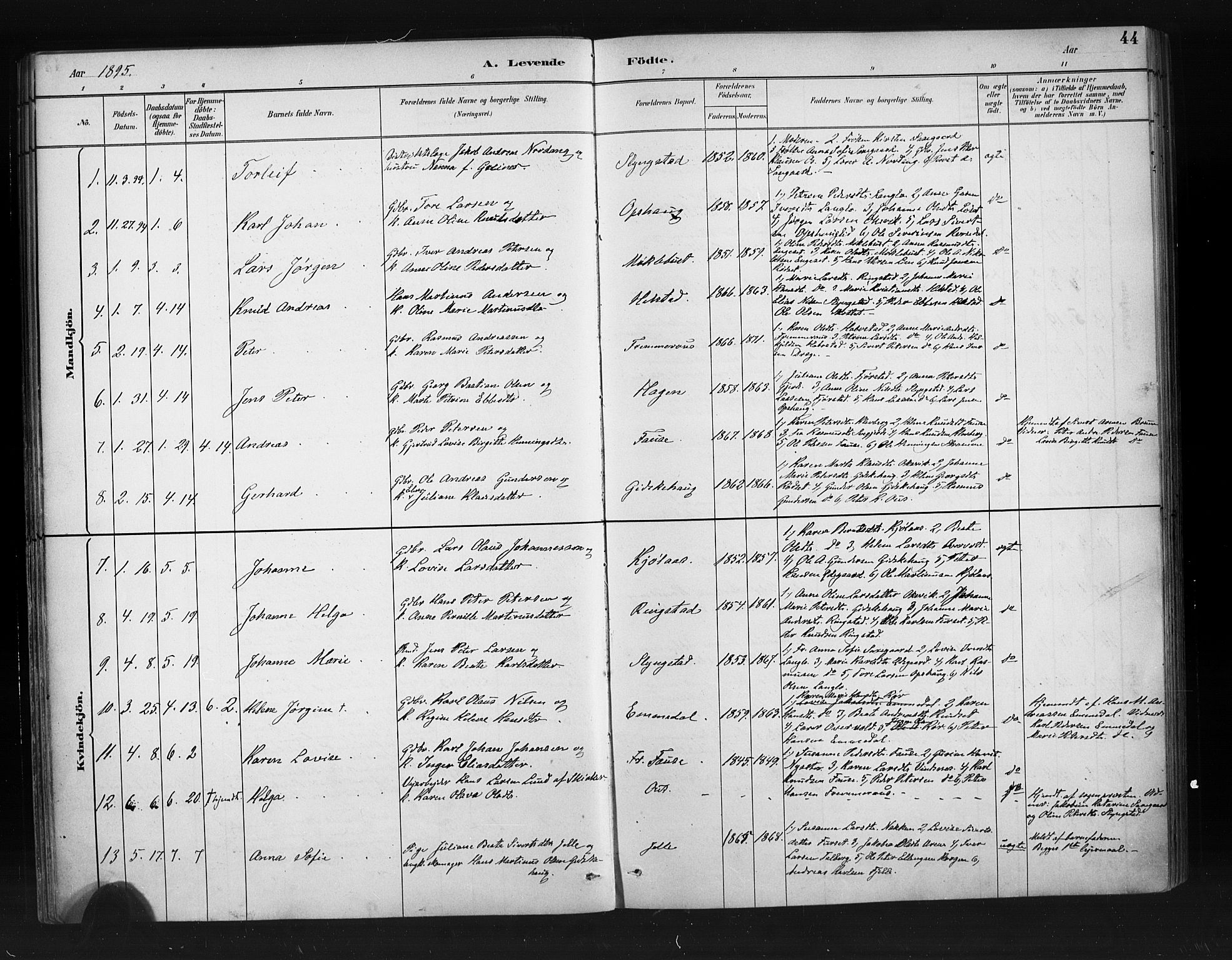 Ministerialprotokoller, klokkerbøker og fødselsregistre - Møre og Romsdal, SAT/A-1454/520/L0283: Parish register (official) no. 520A12, 1882-1898, p. 44