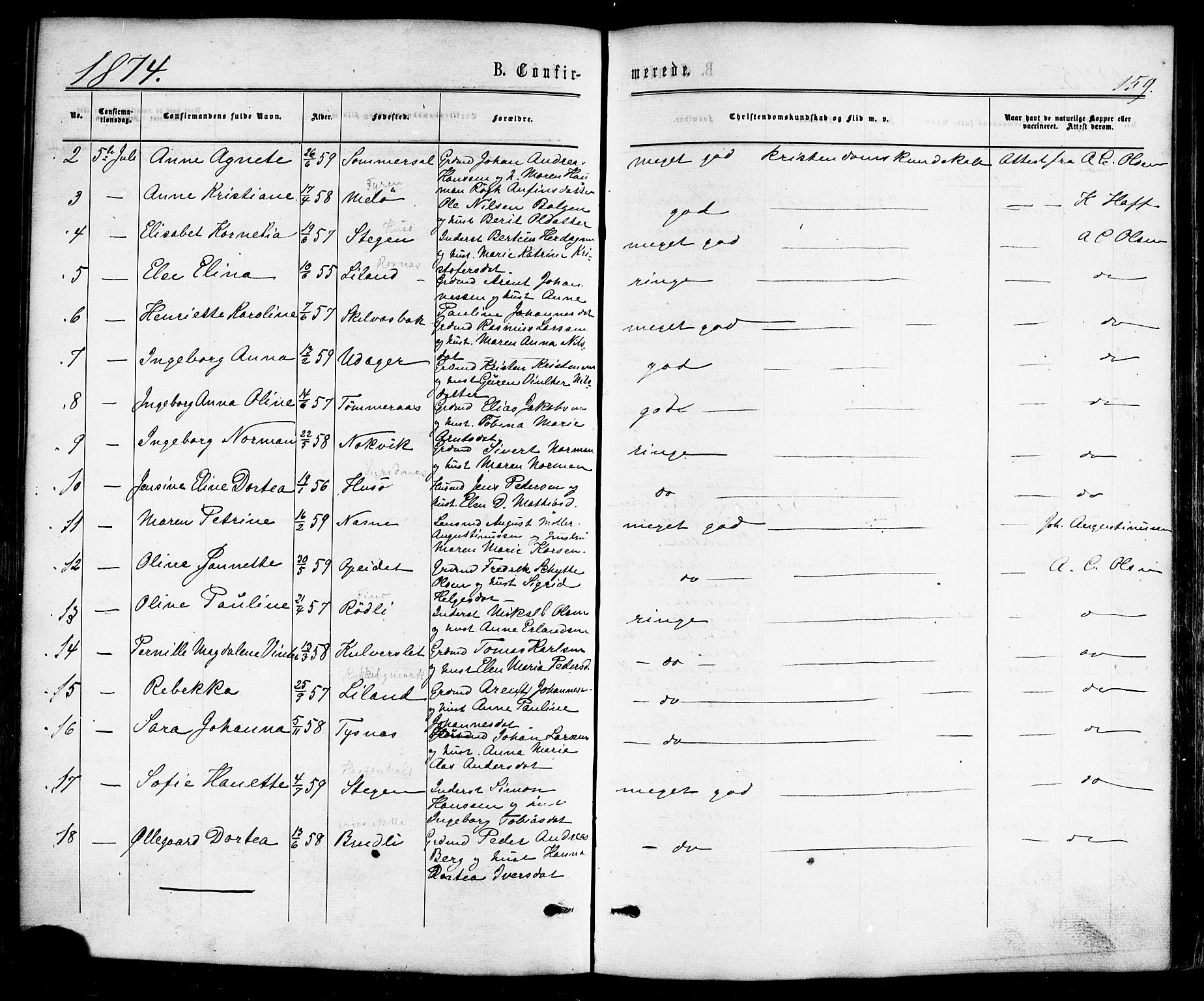 Ministerialprotokoller, klokkerbøker og fødselsregistre - Nordland, SAT/A-1459/859/L0845: Parish register (official) no. 859A05, 1863-1877, p. 159