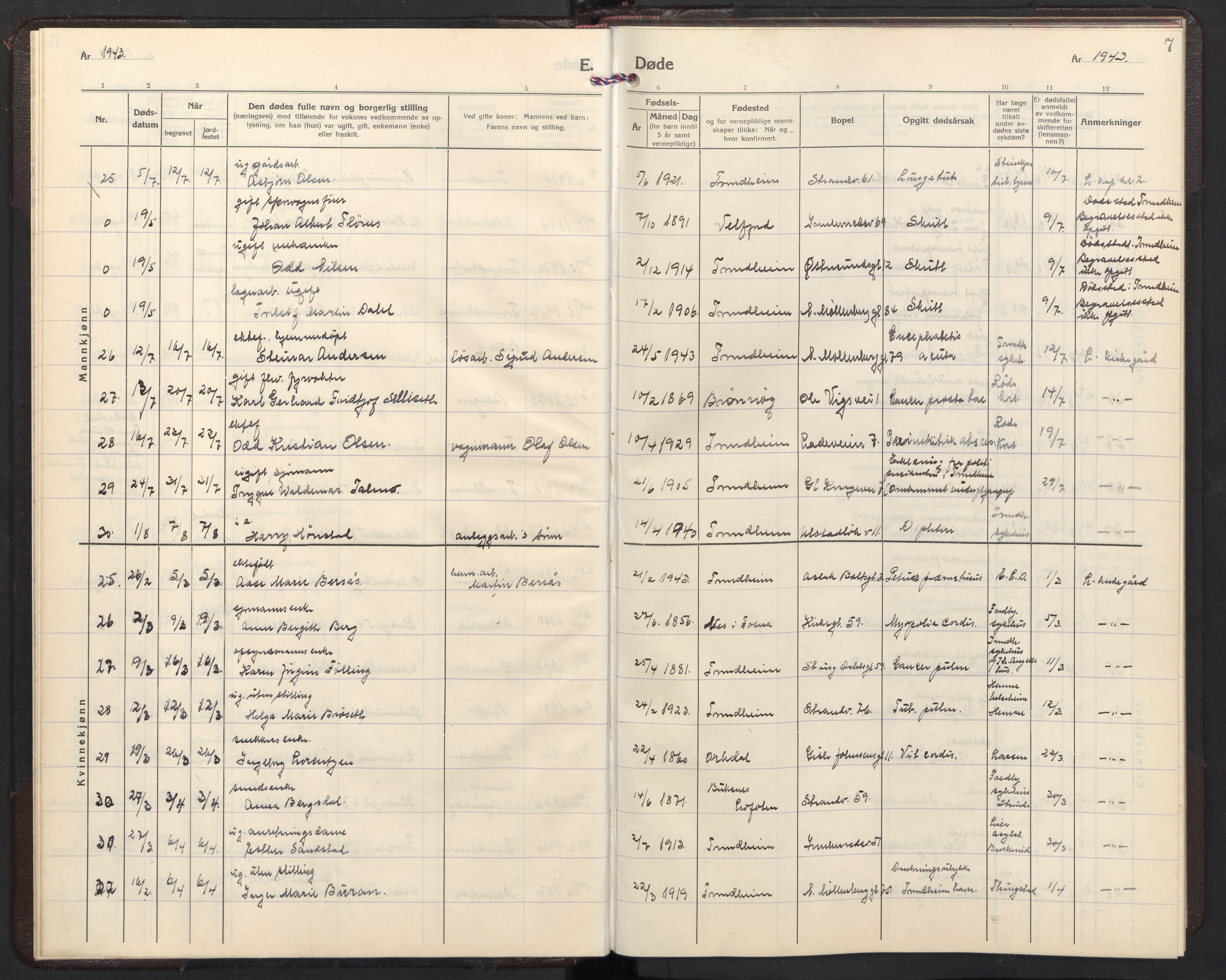 Ministerialprotokoller, klokkerbøker og fødselsregistre - Sør-Trøndelag, AV/SAT-A-1456/605/L0264: Parish register (copy) no. 605C11, 1942-1949, p. 7