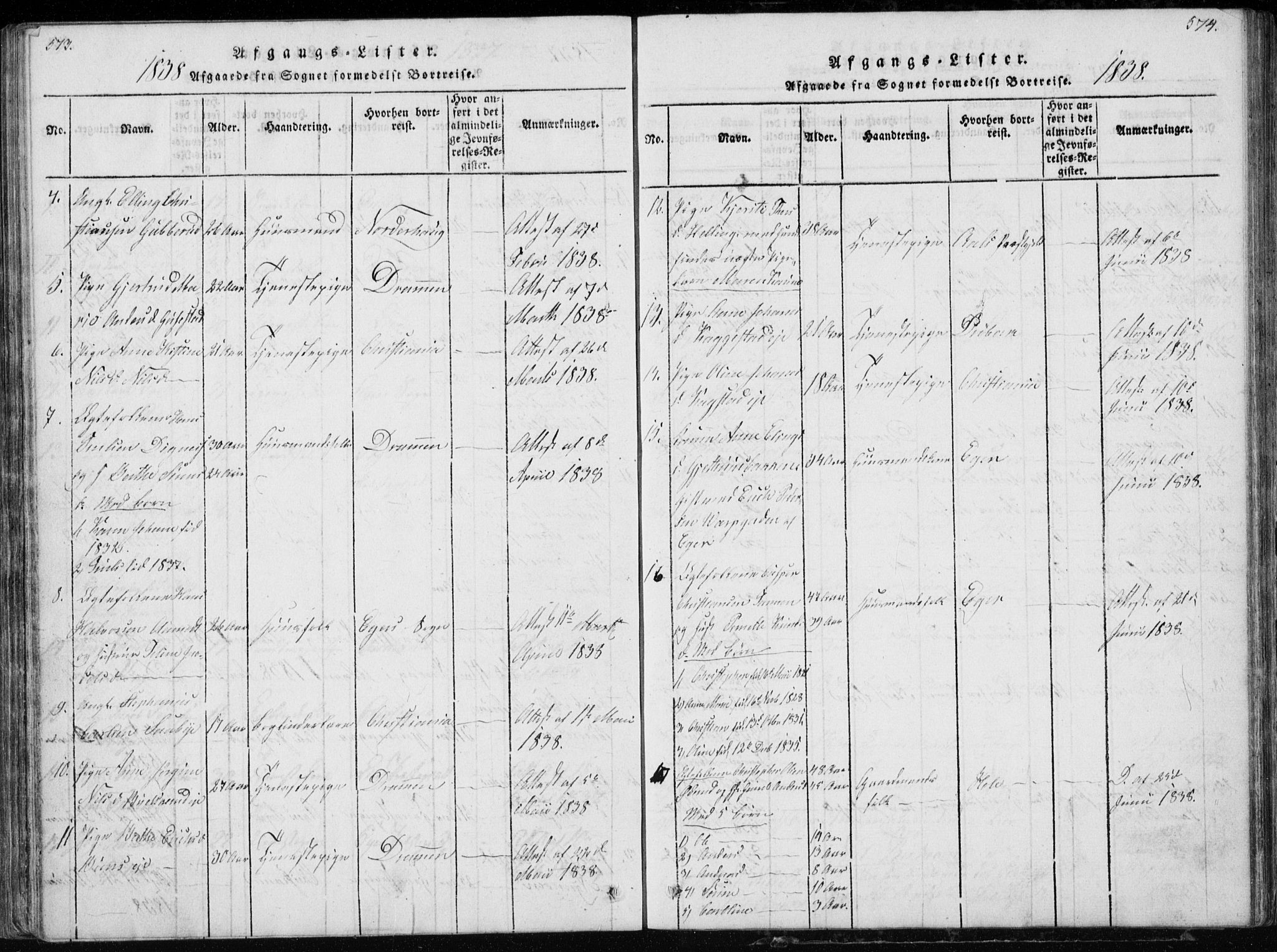 Modum kirkebøker, AV/SAKO-A-234/G/Ga/L0002: Parish register (copy) no. I 2, 1824-1832, p. 573-574