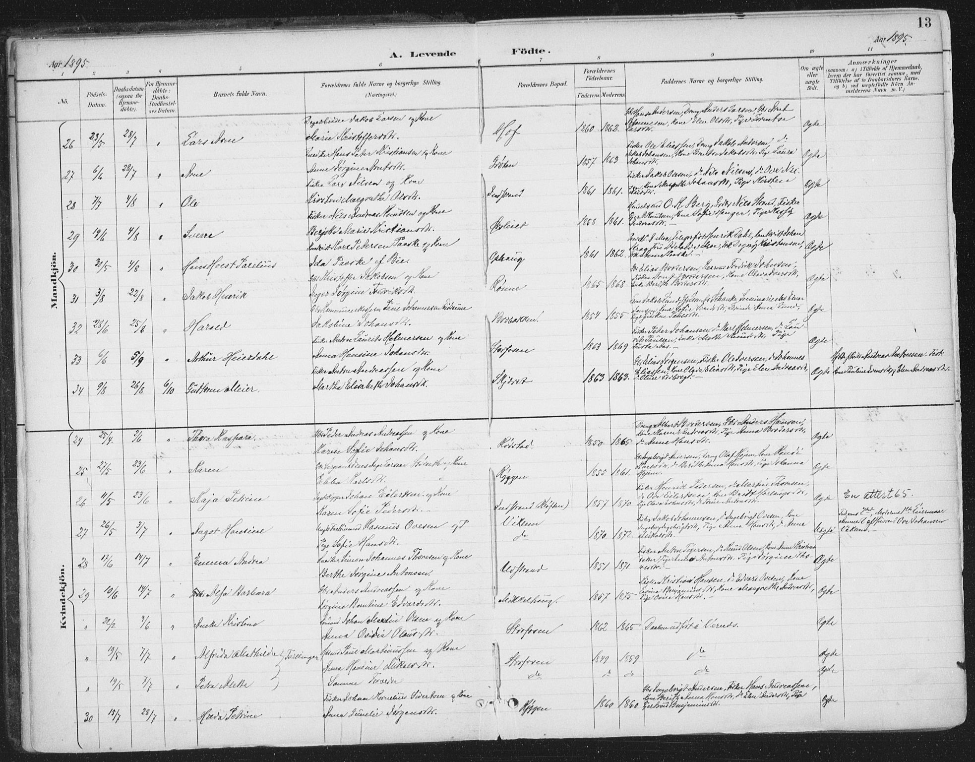 Ministerialprotokoller, klokkerbøker og fødselsregistre - Sør-Trøndelag, AV/SAT-A-1456/659/L0743: Parish register (official) no. 659A13, 1893-1910, p. 13