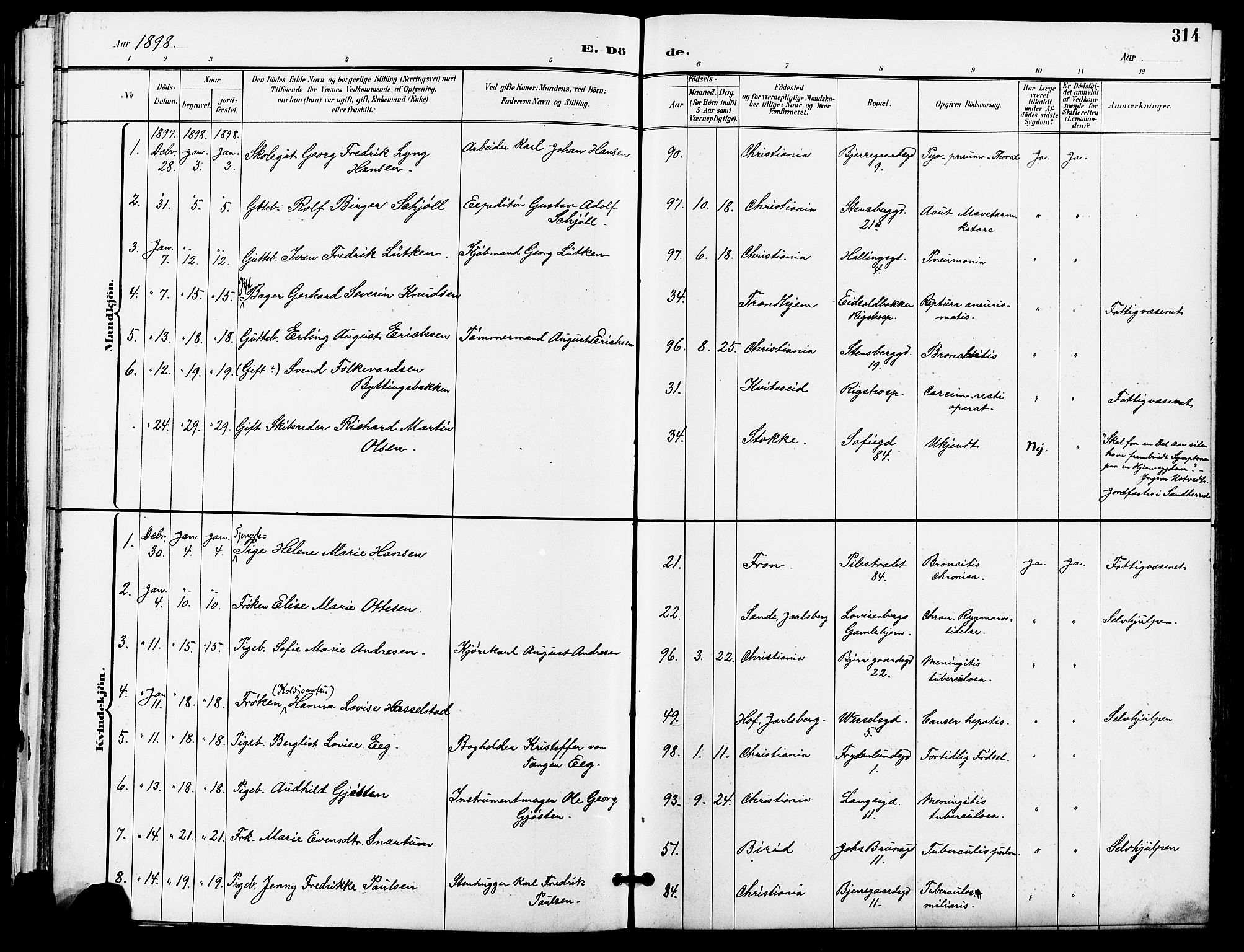 Gamle Aker prestekontor Kirkebøker, SAO/A-10617a/F/L0011: Parish register (official) no. 11, 1896-1901, p. 314