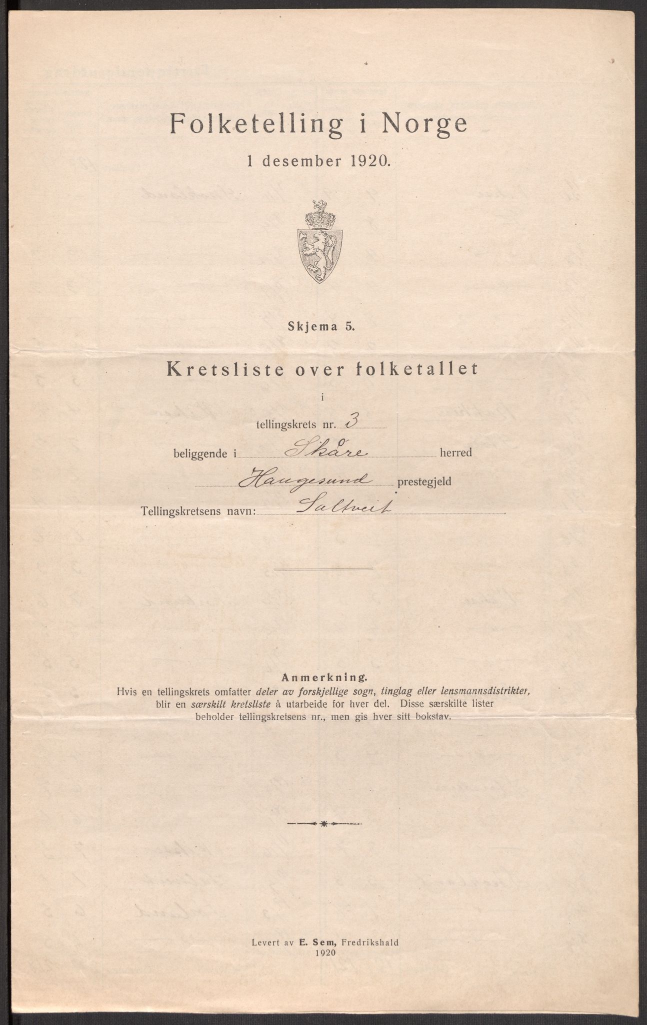 SAST, 1920 census for Skåre, 1920, p. 17