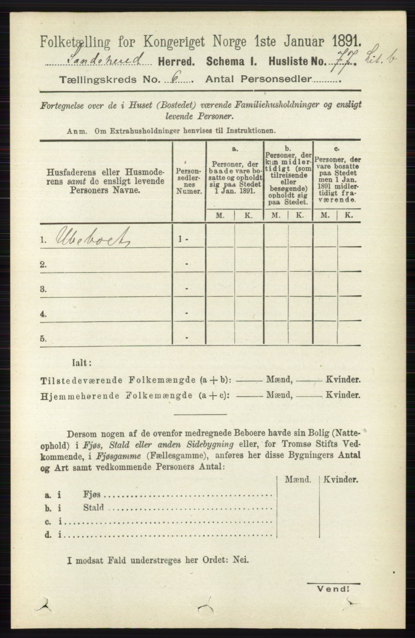 RA, 1891 census for 0724 Sandeherred, 1891, p. 3501