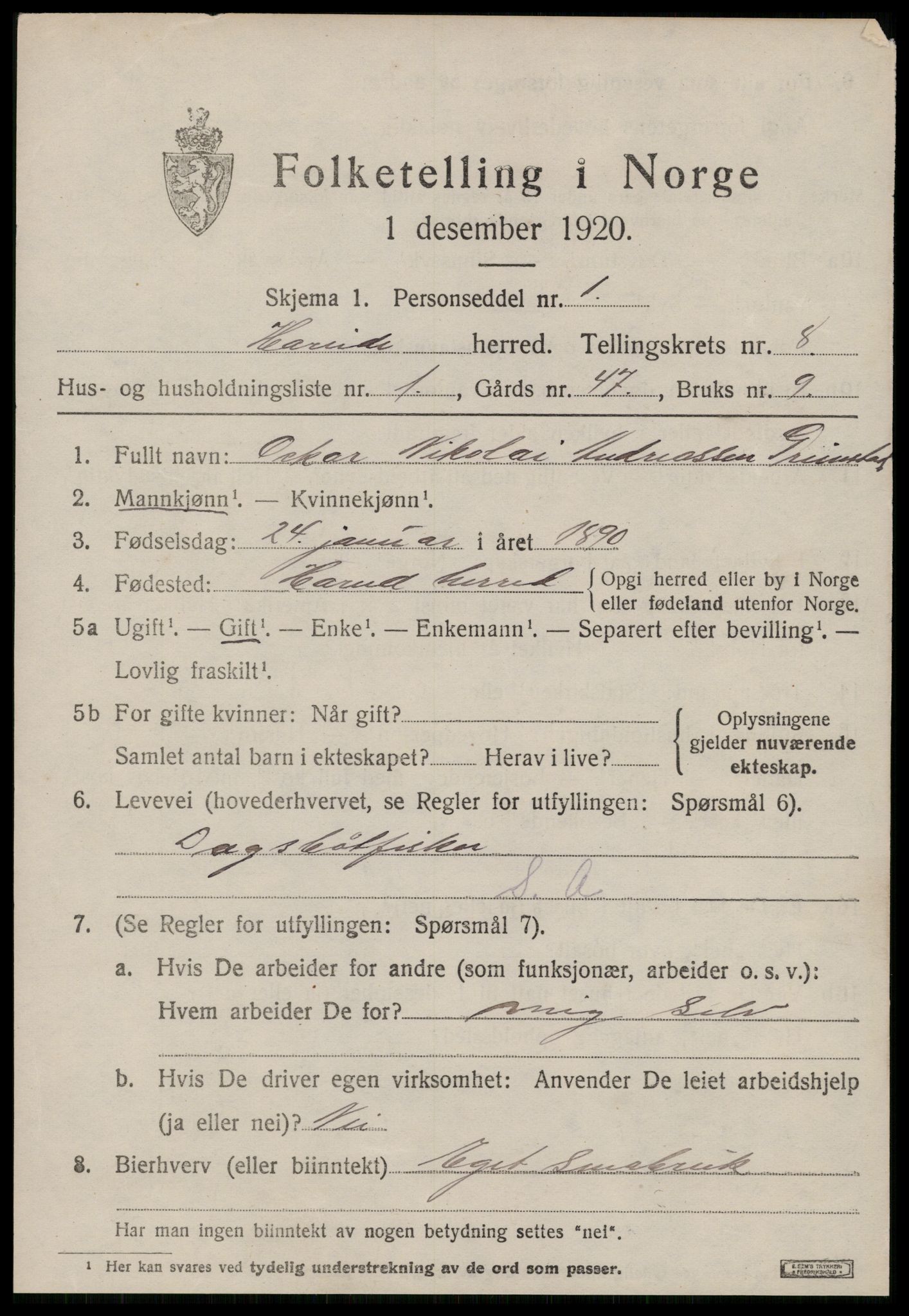 SAT, 1920 census for Hareid, 1920, p. 2759