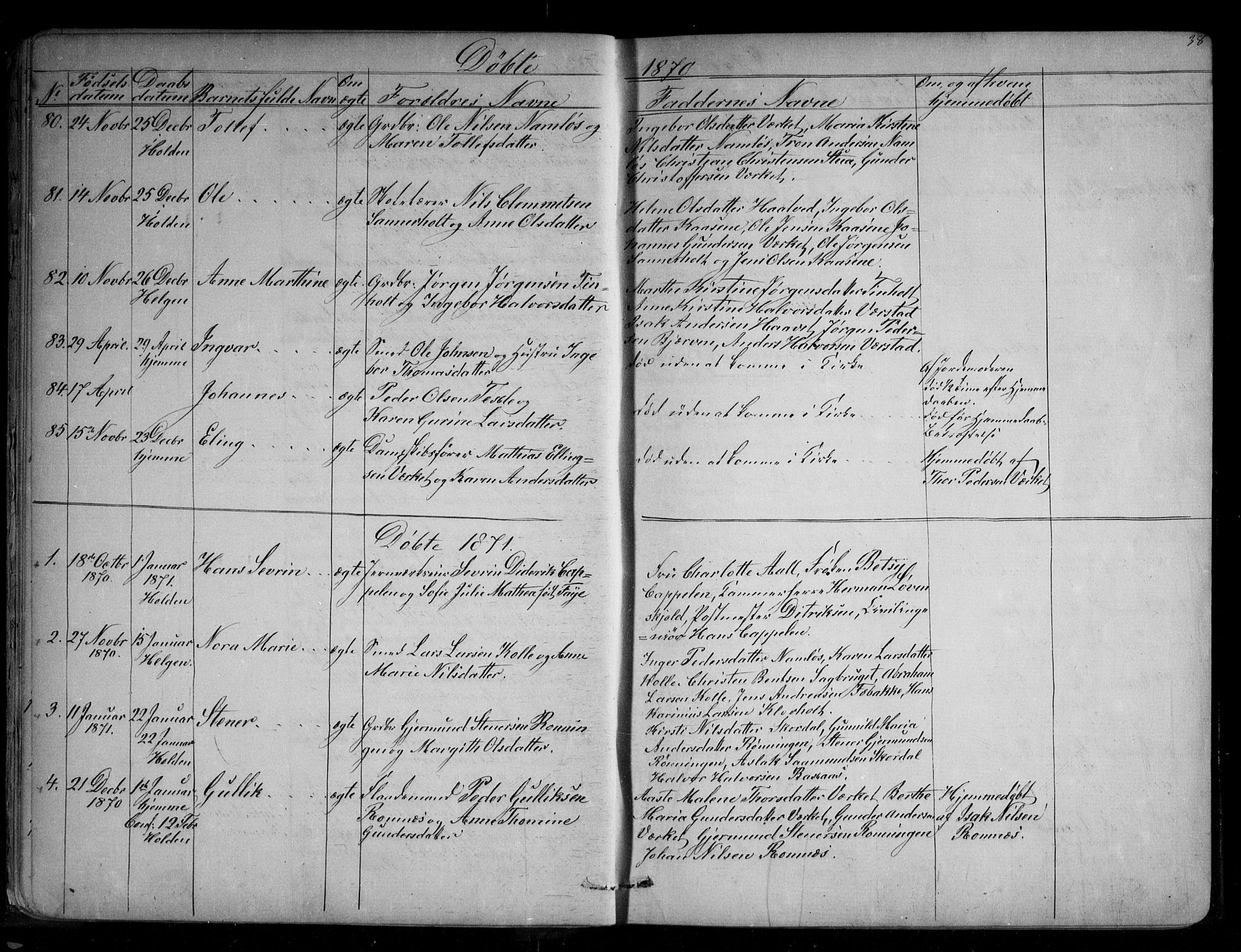 Holla kirkebøker, AV/SAKO-A-272/G/Ga/L0004: Parish register (copy) no. I 4, 1867-1890, p. 38