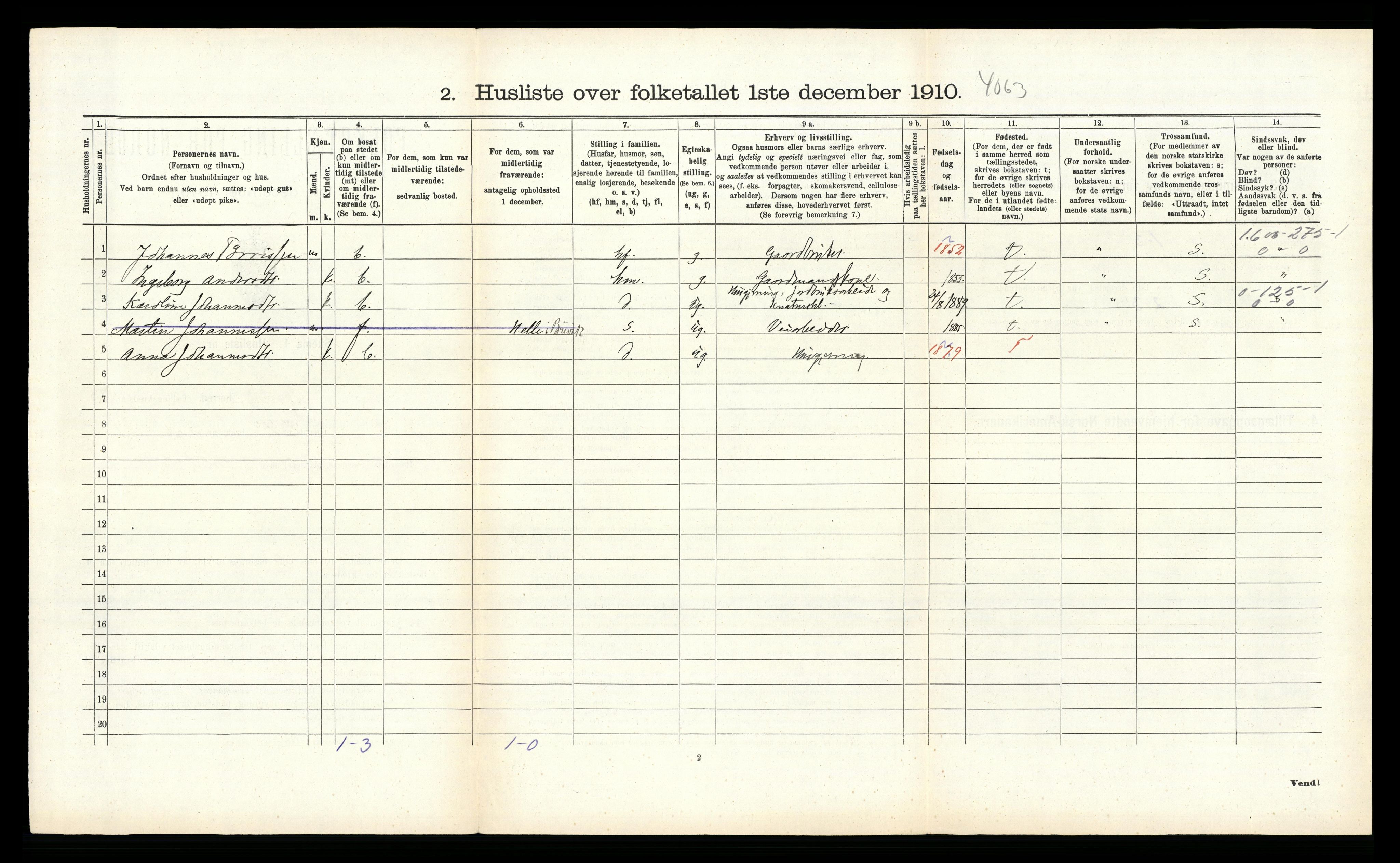 RA, 1910 census for Bruvik, 1910, p. 139