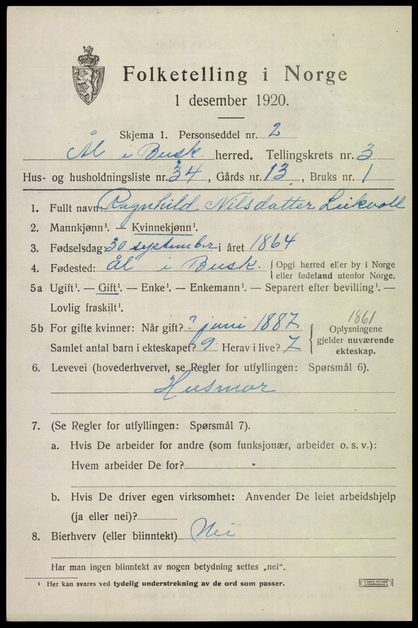 SAKO, 1920 census for Ål, 1920, p. 2770