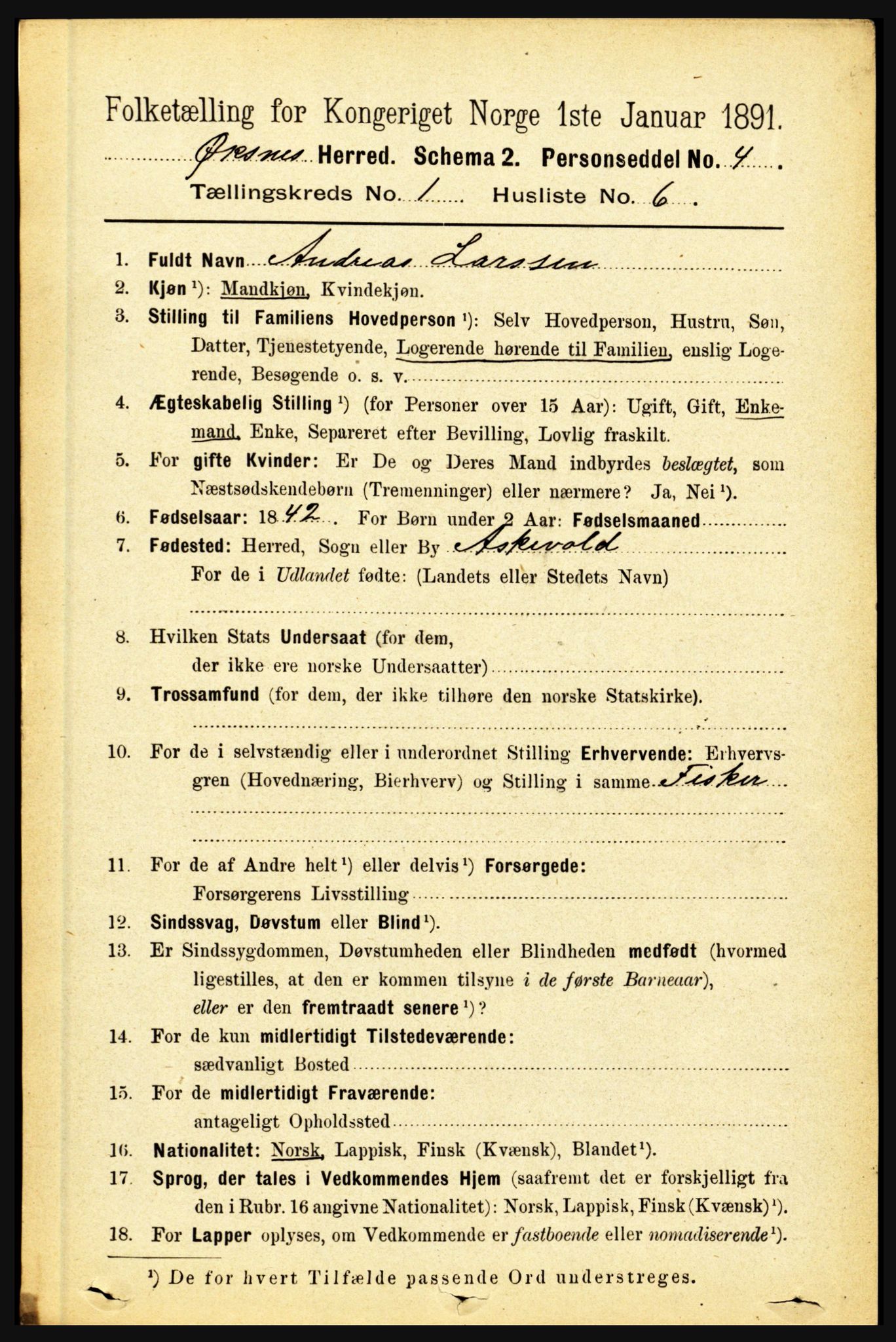 RA, 1891 census for 1868 Øksnes, 1891, p. 121