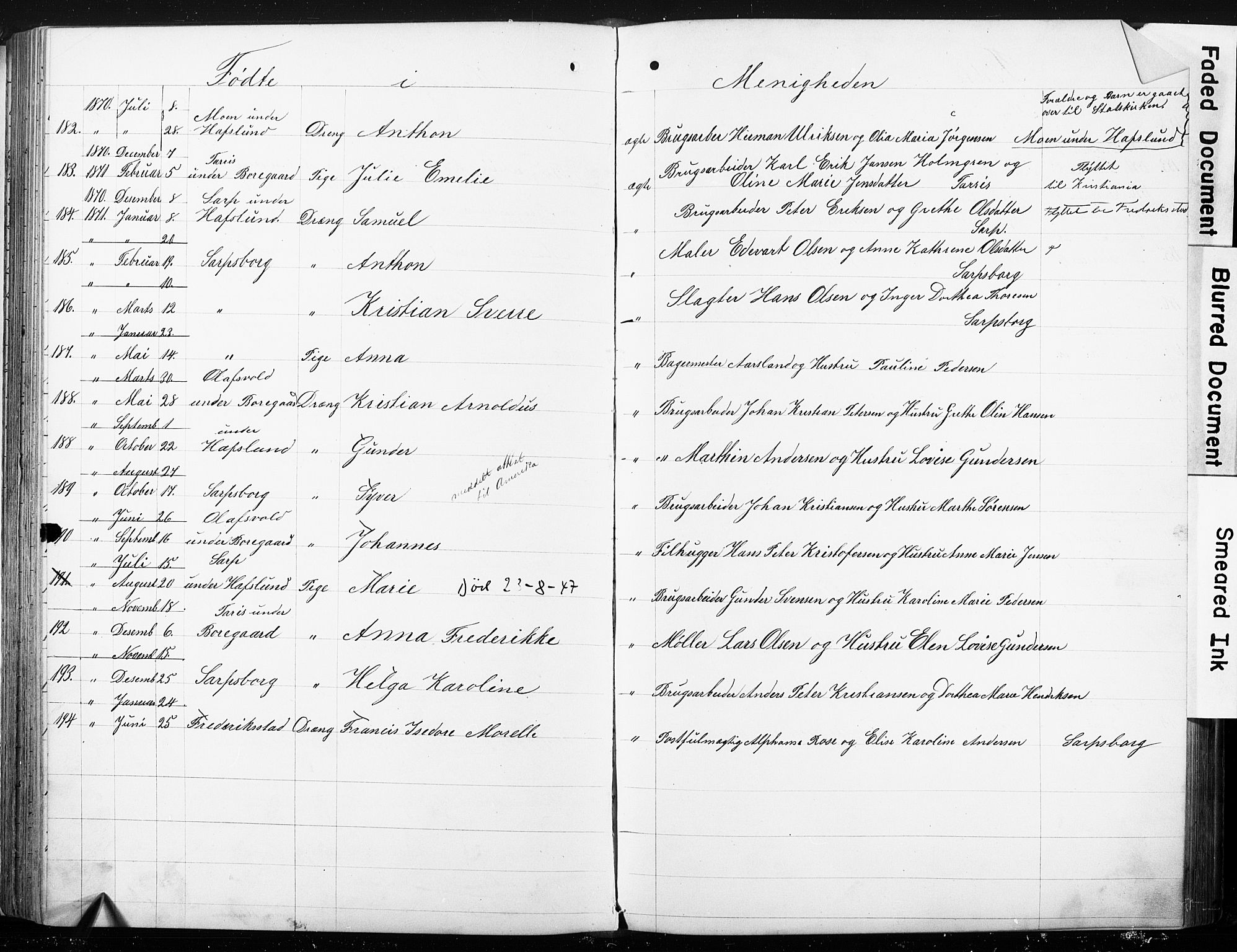 Sarpsborg metodistkirke, SAO/PAO-0233/A/L0001: Dissenter register no. 1, 1856-1875, p. 233