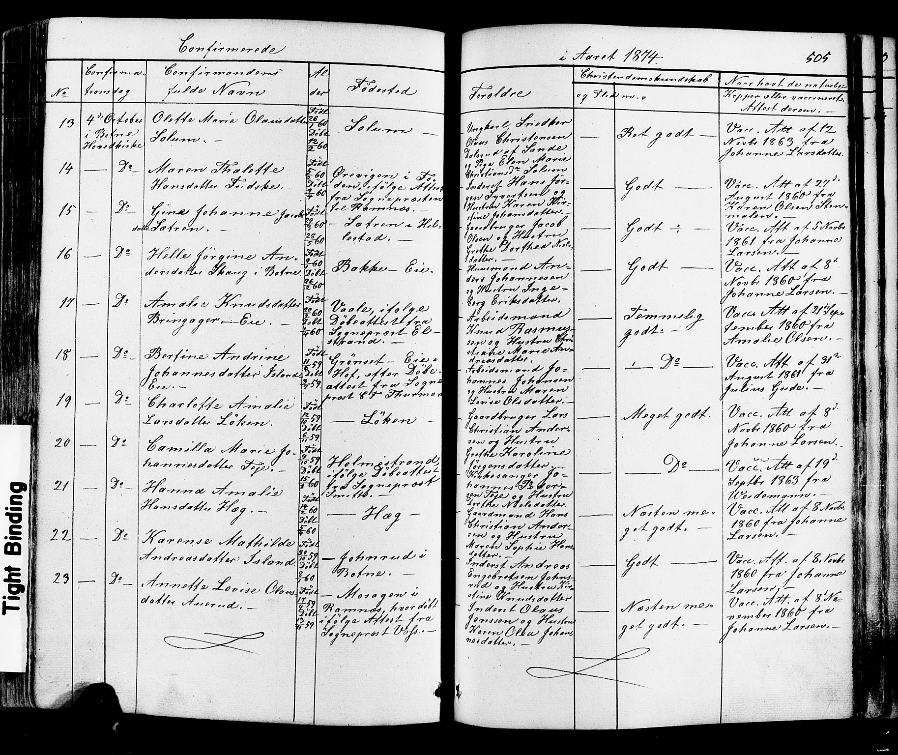 Botne kirkebøker, AV/SAKO-A-340/F/Fa/L0006: Parish register (official) no. I 6, 1836-1877, p. 505