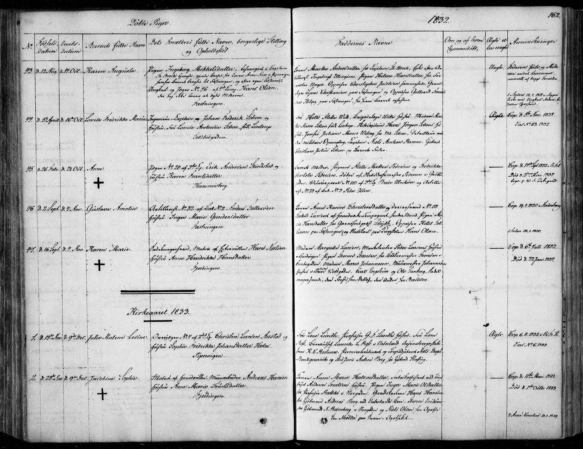 Garnisonsmenigheten Kirkebøker, AV/SAO-A-10846/F/Fa/L0006: Parish register (official) no. 6, 1828-1841, p. 162