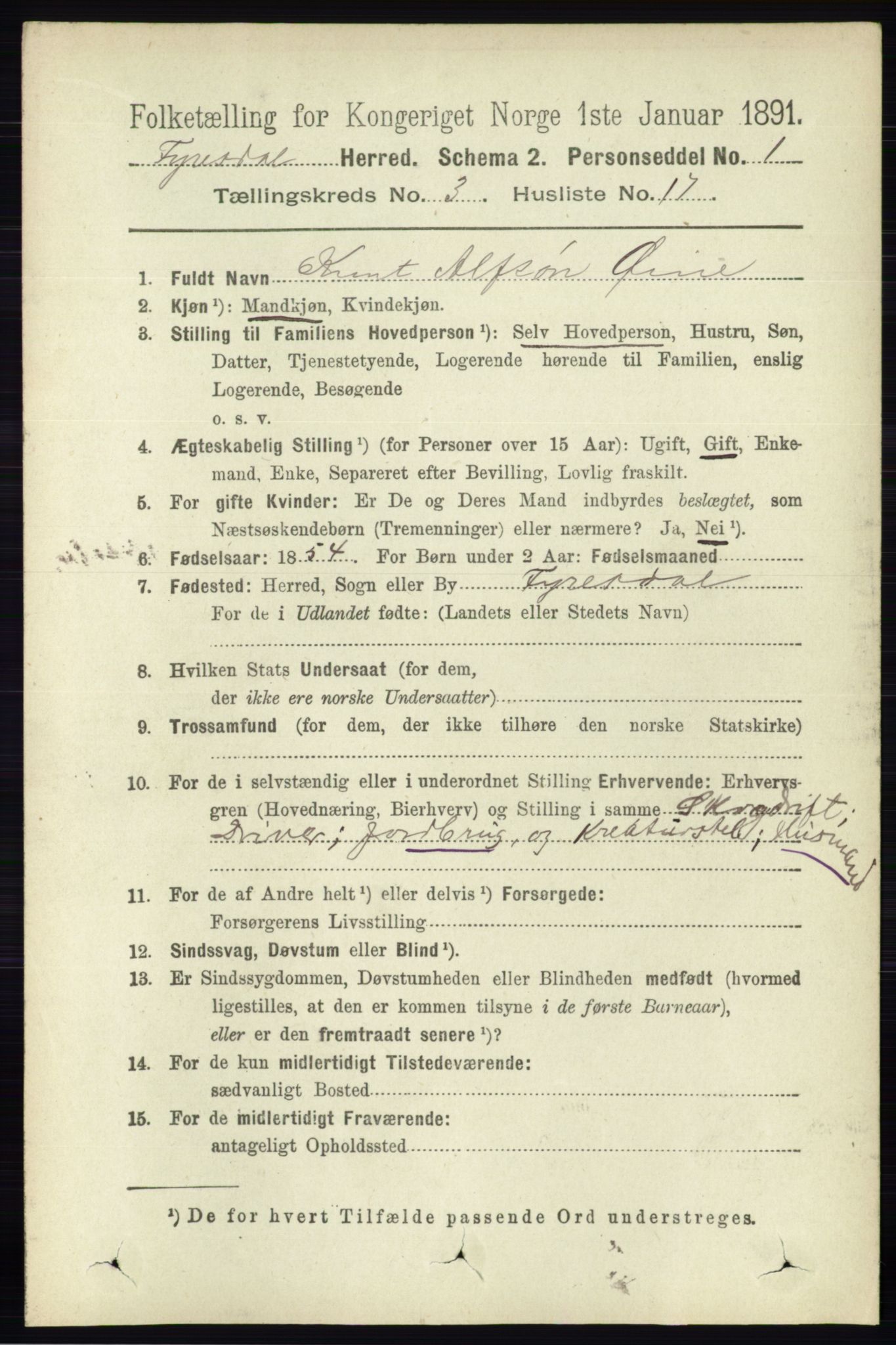 RA, 1891 census for 0831 Fyresdal, 1891, p. 738