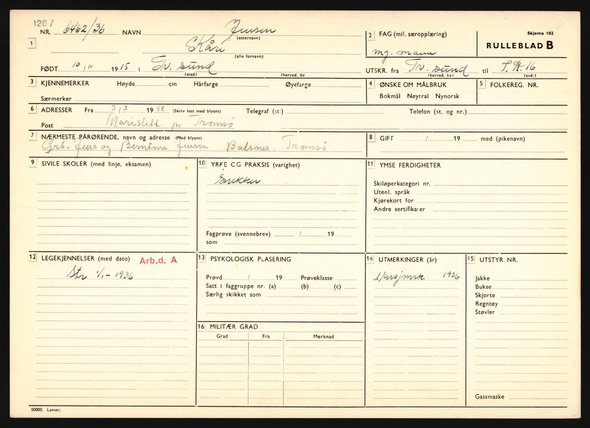 Forsvaret, Troms infanteriregiment nr. 16, AV/RA-RAFA-3146/P/Pa/L0020: Rulleblad for regimentets menige mannskaper, årsklasse 1936, 1936, p. 577