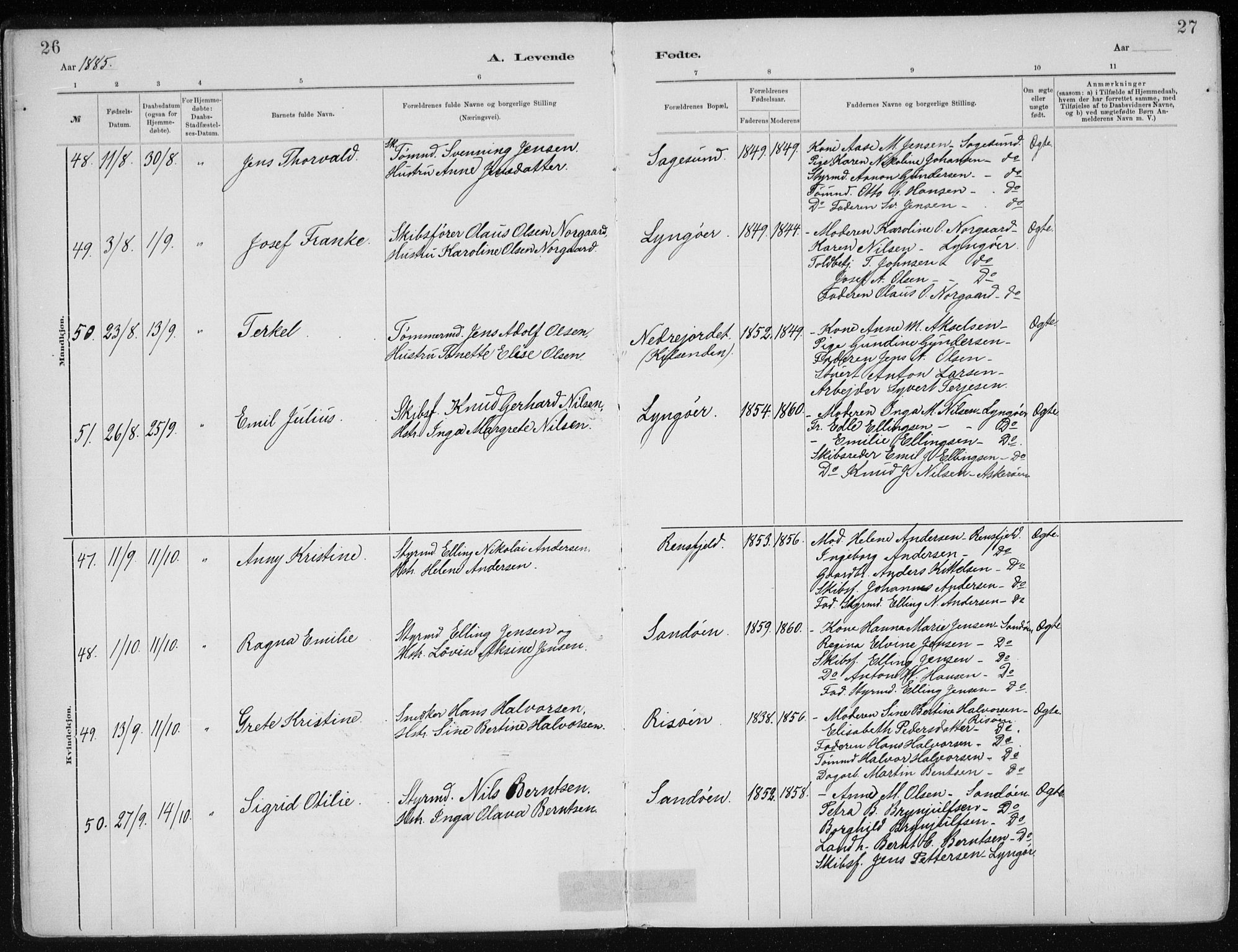 Dypvåg sokneprestkontor, SAK/1111-0007/F/Fa/Faa/L0008: Parish register (official) no. A 8, 1885-1906, p. 26-27