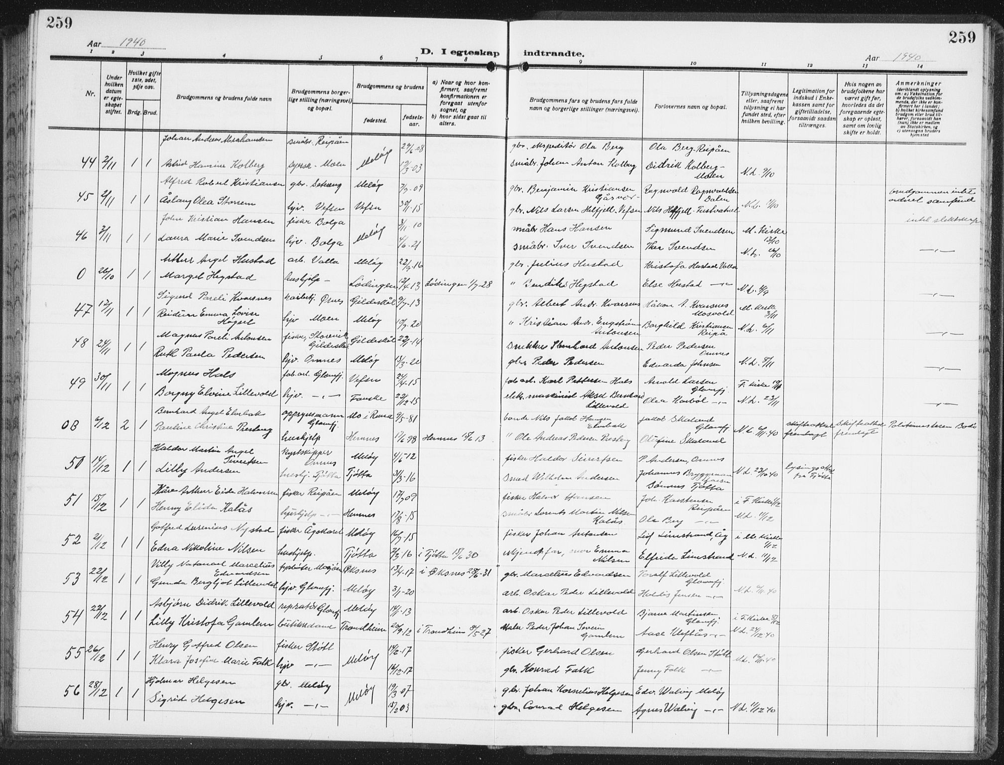 Ministerialprotokoller, klokkerbøker og fødselsregistre - Nordland, AV/SAT-A-1459/843/L0640: Parish register (copy) no. 843C09, 1925-1941, p. 259