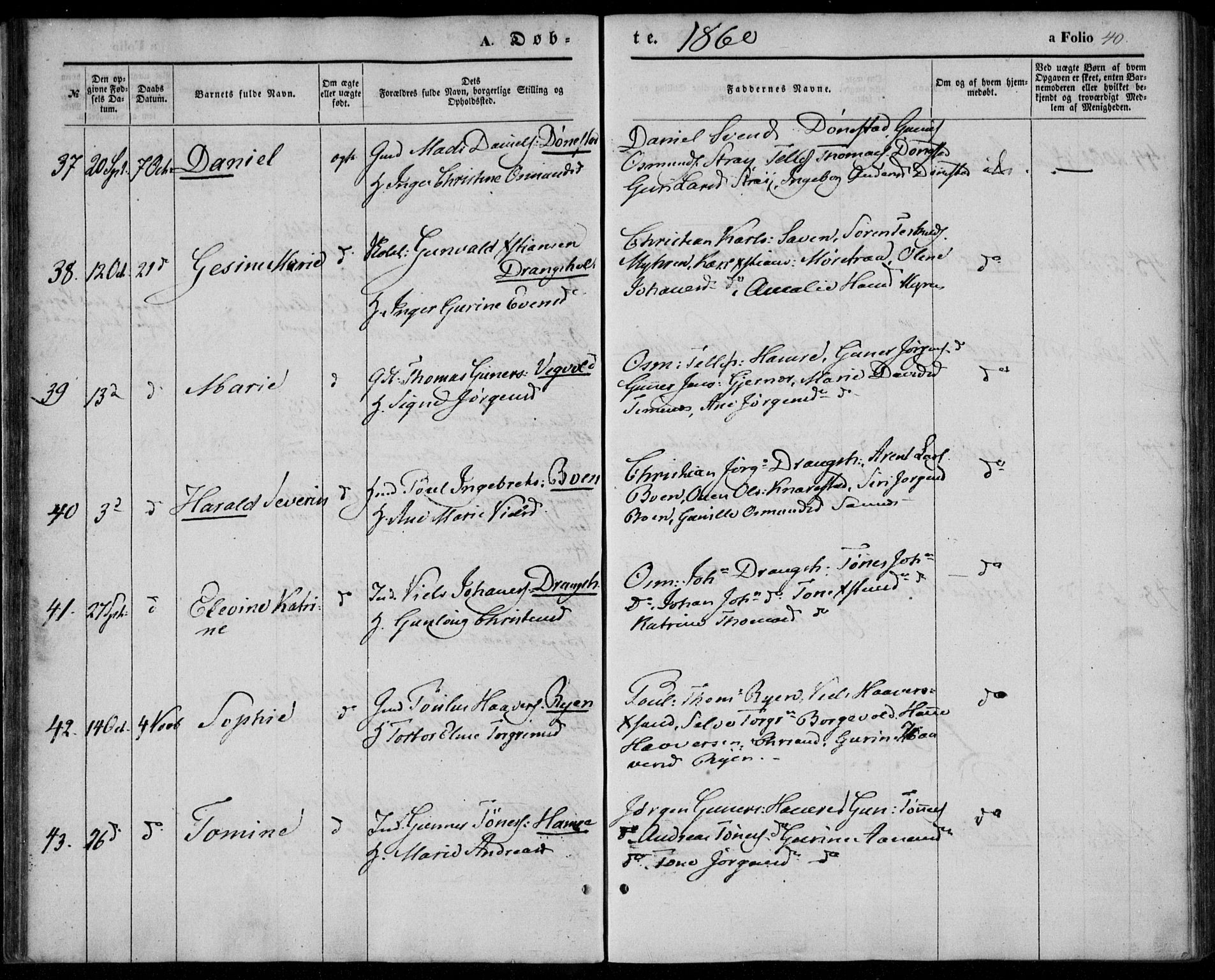 Tveit sokneprestkontor, AV/SAK-1111-0043/F/Fa/L0005: Parish register (official) no. A 5, 1853-1871, p. 40