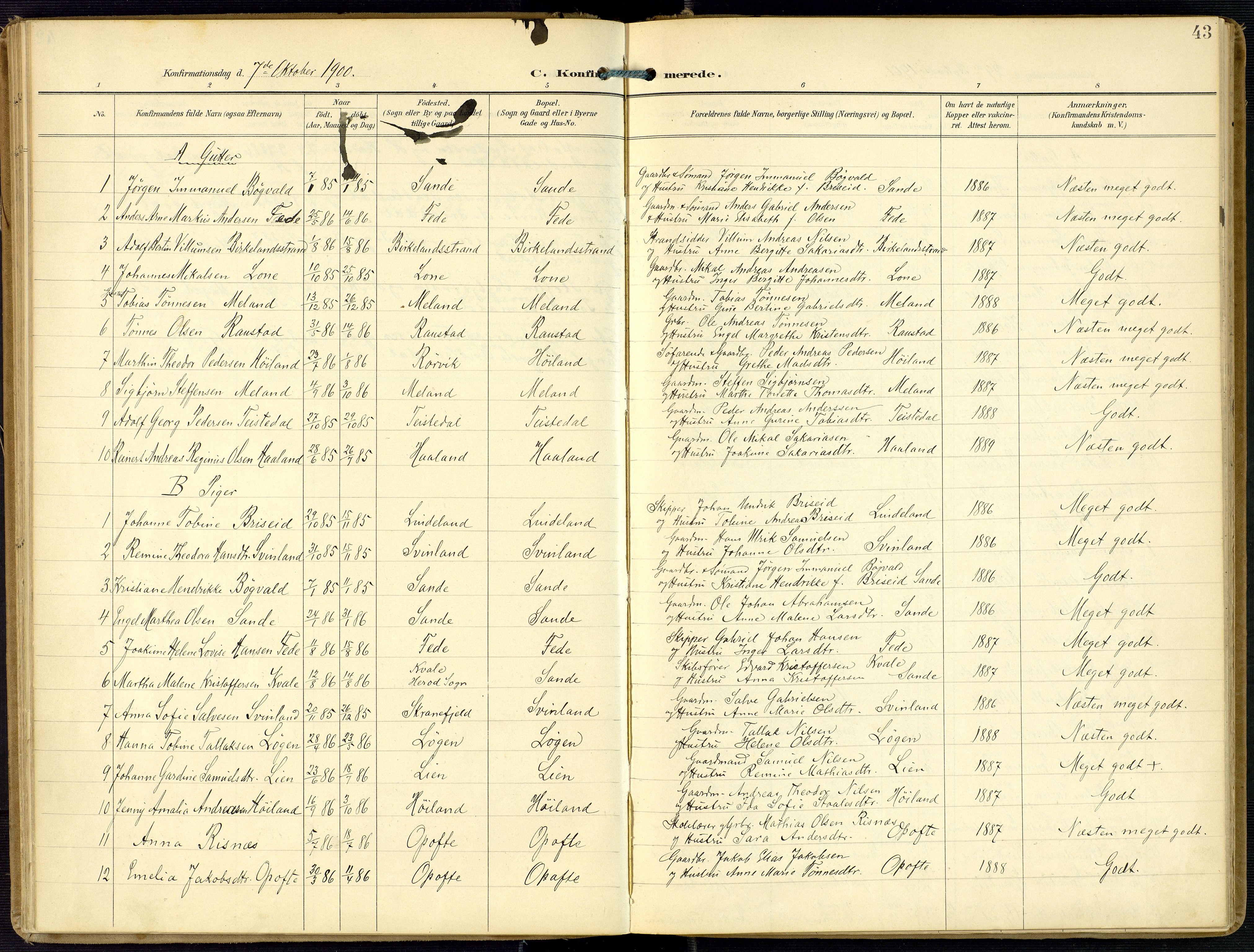 Kvinesdal sokneprestkontor, AV/SAK-1111-0026/F/Fa/Faa/L0005: Parish register (official) no. A 5, 1898-1915, p. 43