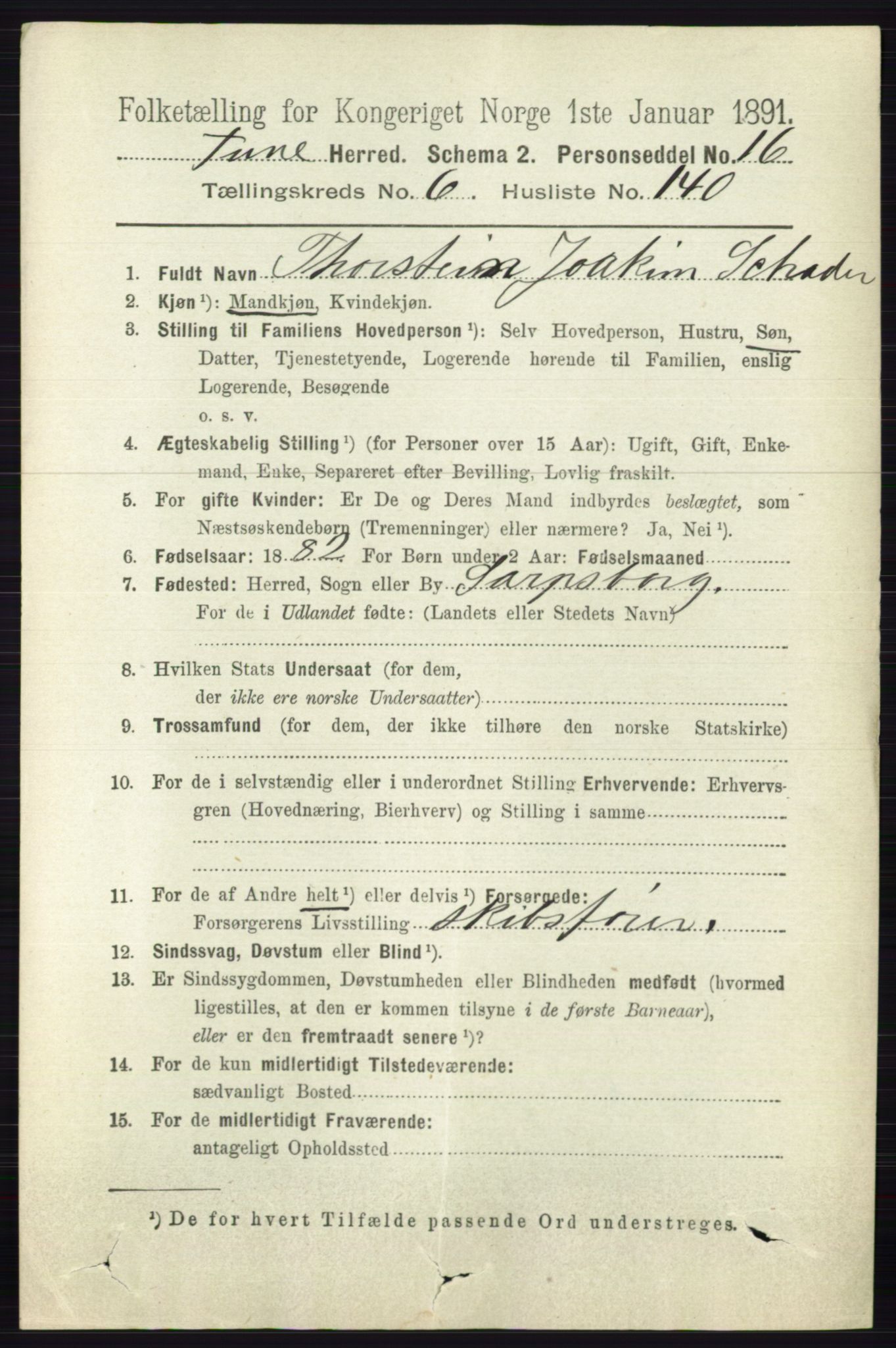 RA, 1891 census for 0130 Tune, 1891, p. 5043