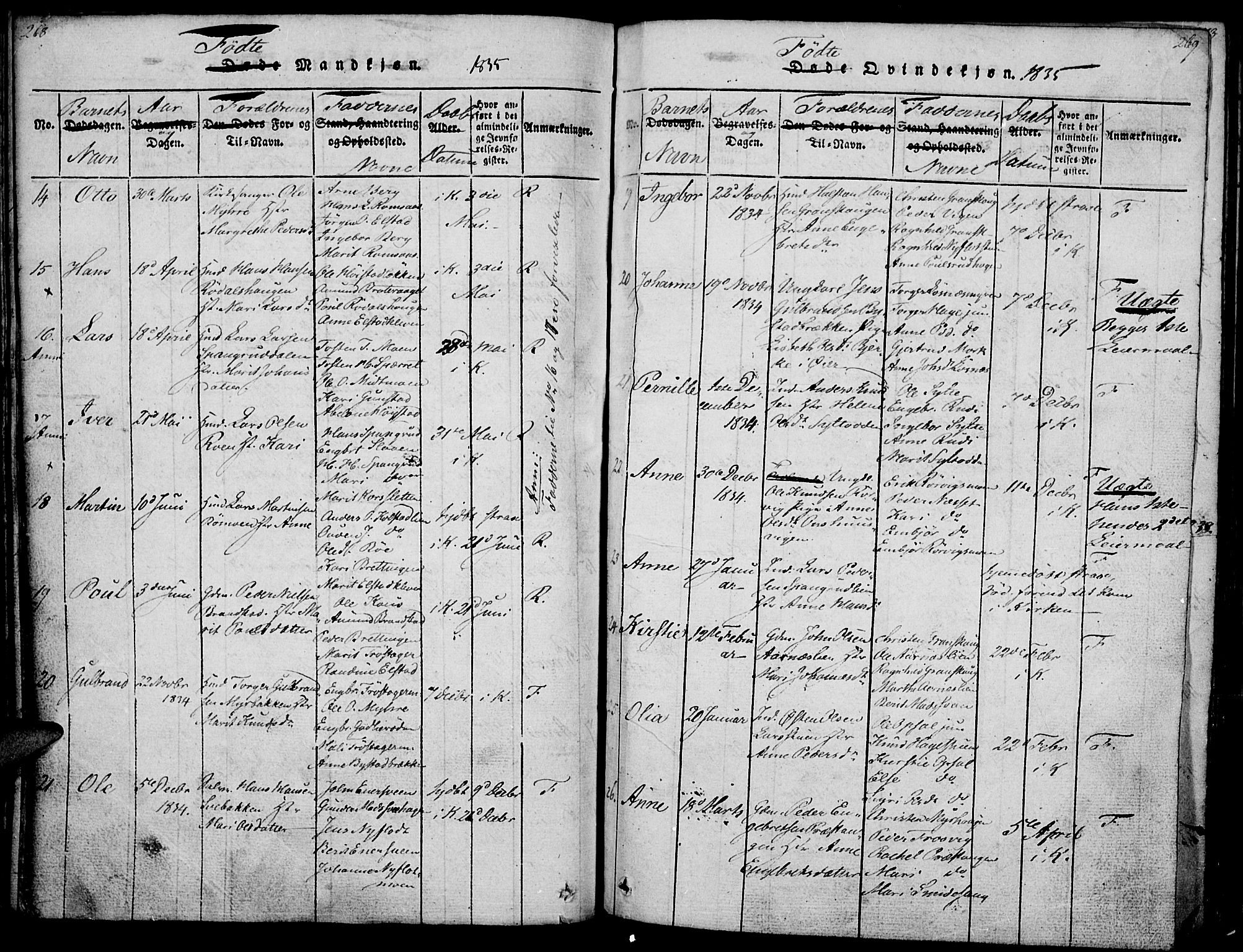 Ringebu prestekontor, AV/SAH-PREST-082/H/Ha/Haa/L0004: Parish register (official) no. 4, 1821-1839, p. 268-269