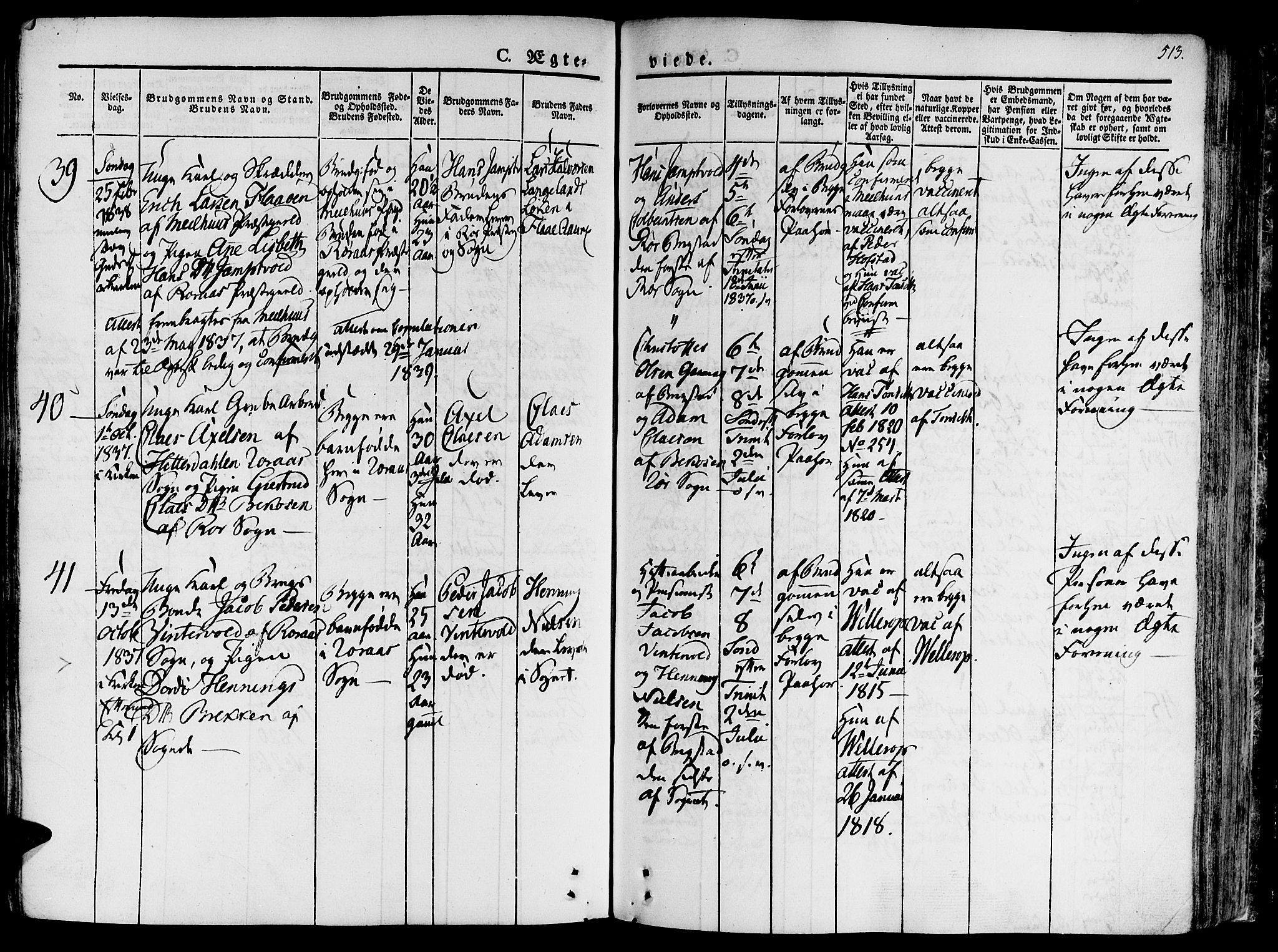 Ministerialprotokoller, klokkerbøker og fødselsregistre - Sør-Trøndelag, SAT/A-1456/681/L0930: Parish register (official) no. 681A08, 1829-1844, p. 513