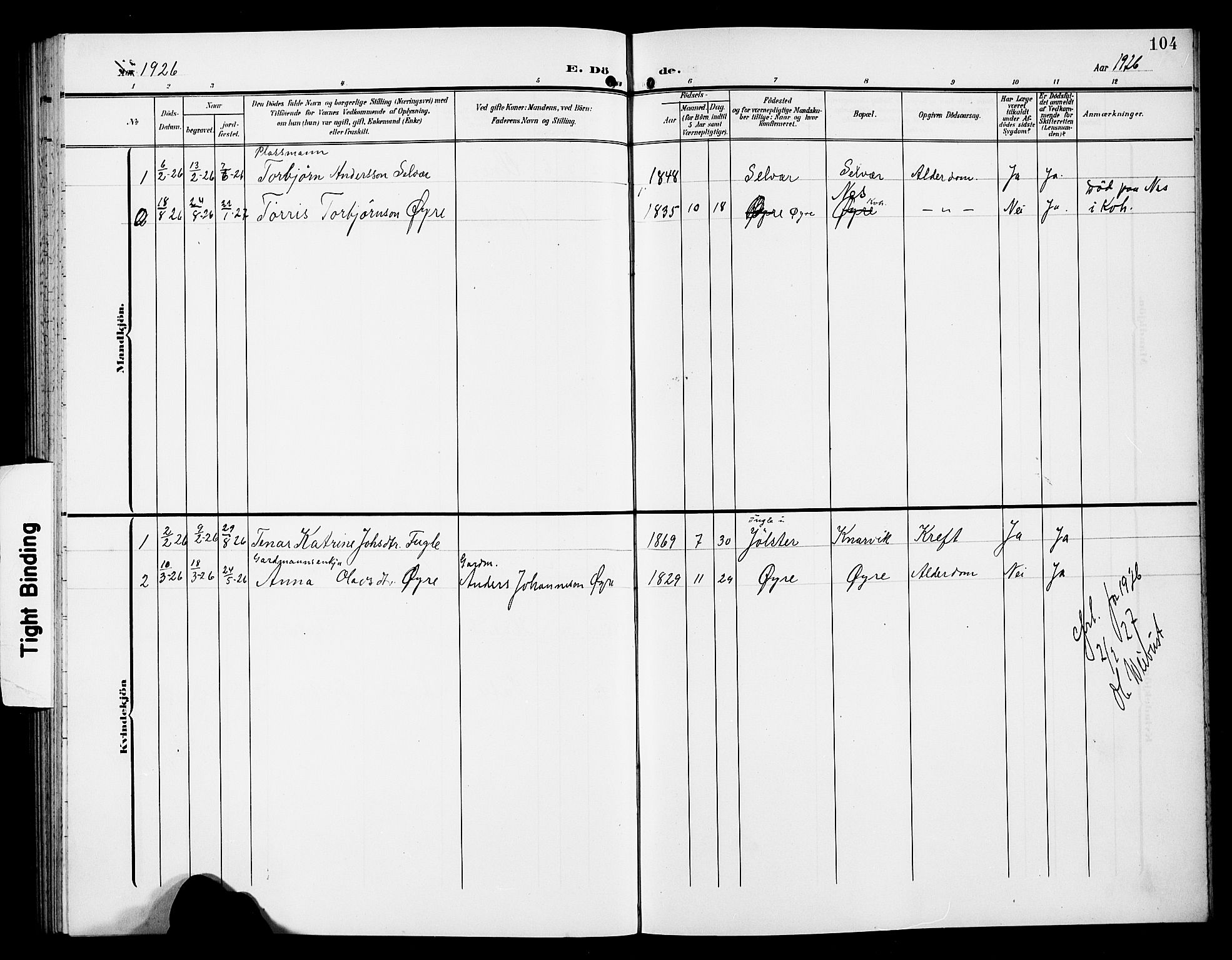 Kvinnherad sokneprestembete, SAB/A-76401/H/Hab: Parish register (copy) no. D 2, 1906-1926, p. 104