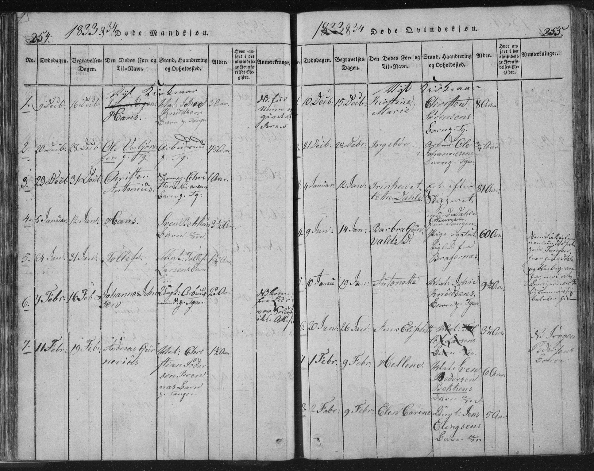 Strømsø kirkebøker, AV/SAKO-A-246/F/Fb/L0004: Parish register (official) no. II 4, 1814-1843, p. 254-255