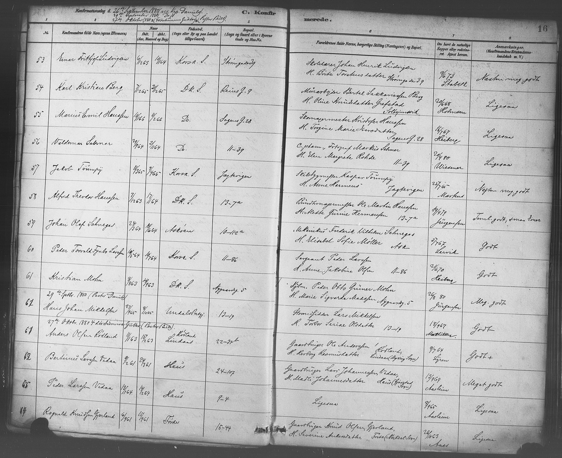 Domkirken sokneprestembete, AV/SAB-A-74801/H/Haa/L0030: Parish register (official) no. C 5, 1880-1898, p. 16