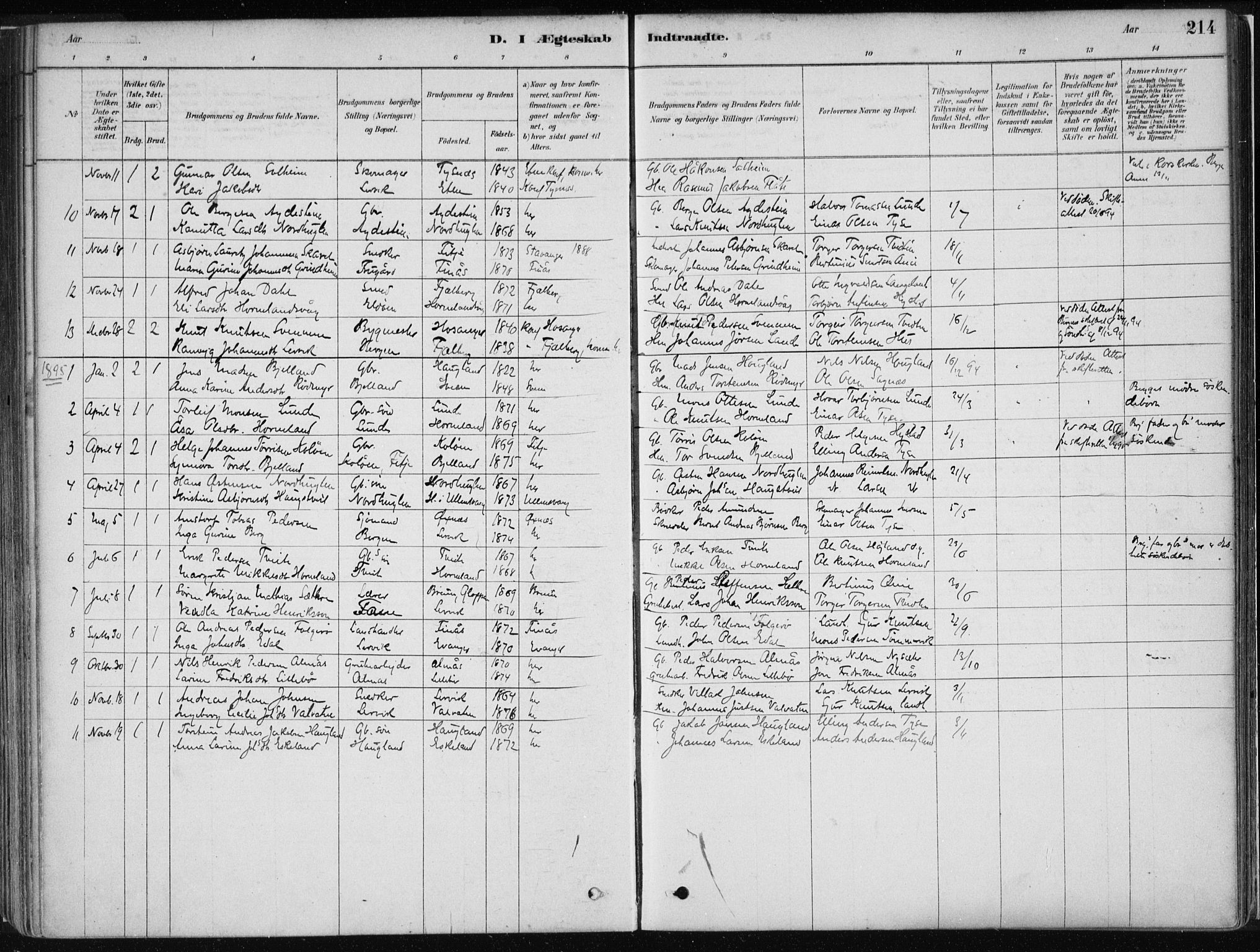 Stord sokneprestembete, SAB/A-78201/H/Haa: Parish register (official) no. B 2, 1878-1913, p. 214