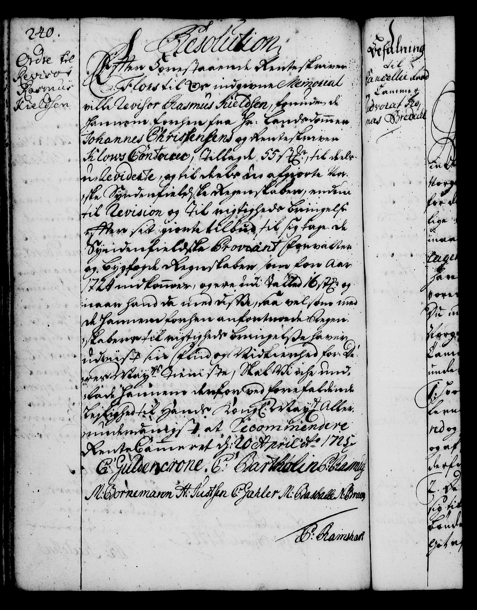 Rentekammeret, Kammerkanselliet, RA/EA-3111/G/Gg/Gga/L0002: Norsk ekspedisjonsprotokoll med register (merket RK 53.2), 1723-1727, p. 240