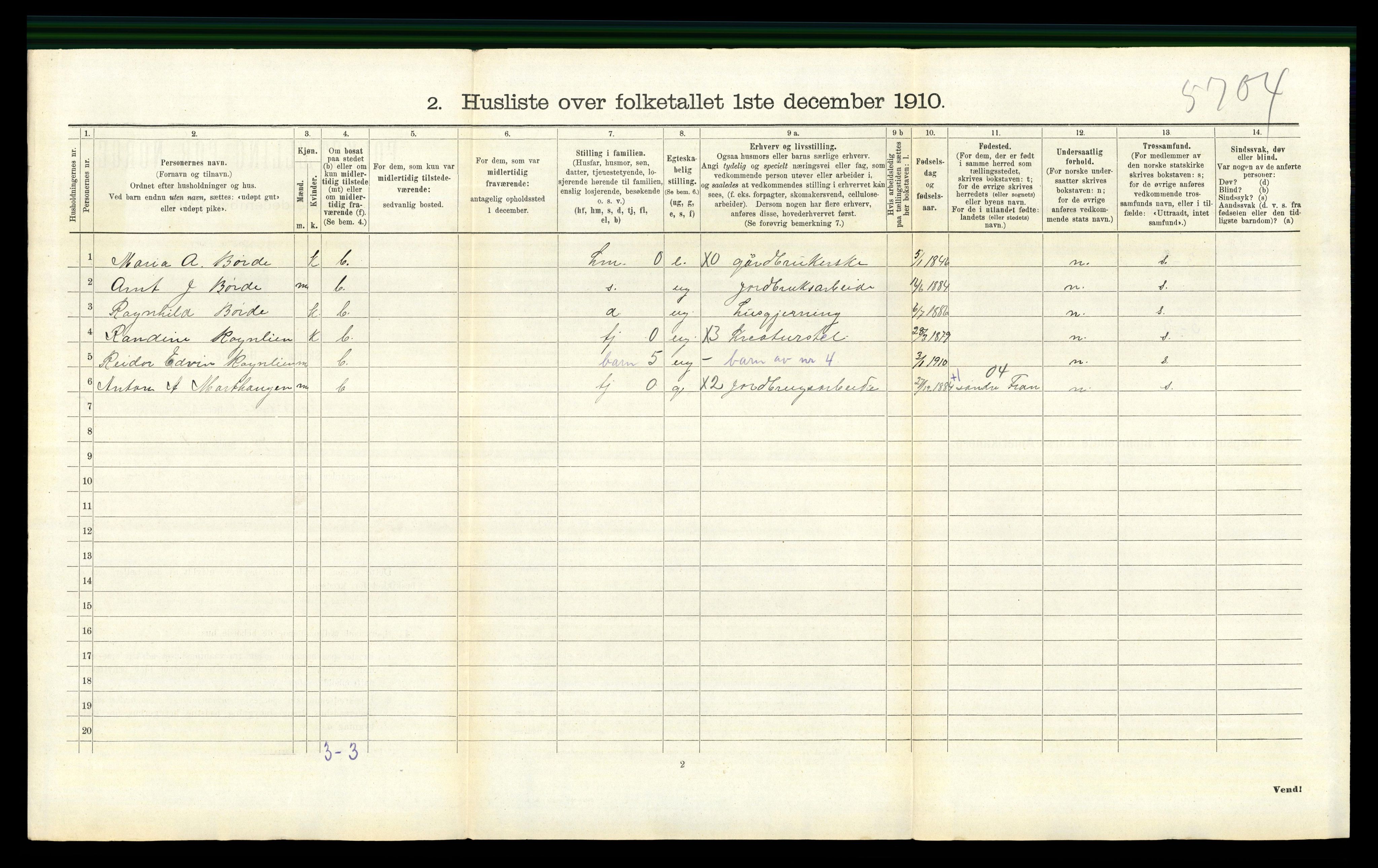 RA, 1910 census for Vestre Gausdal, 1910, p. 642