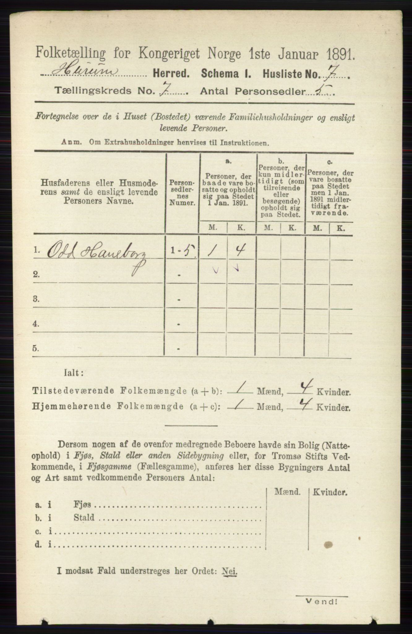 RA, 1891 census for 0628 Hurum, 1891, p. 2220