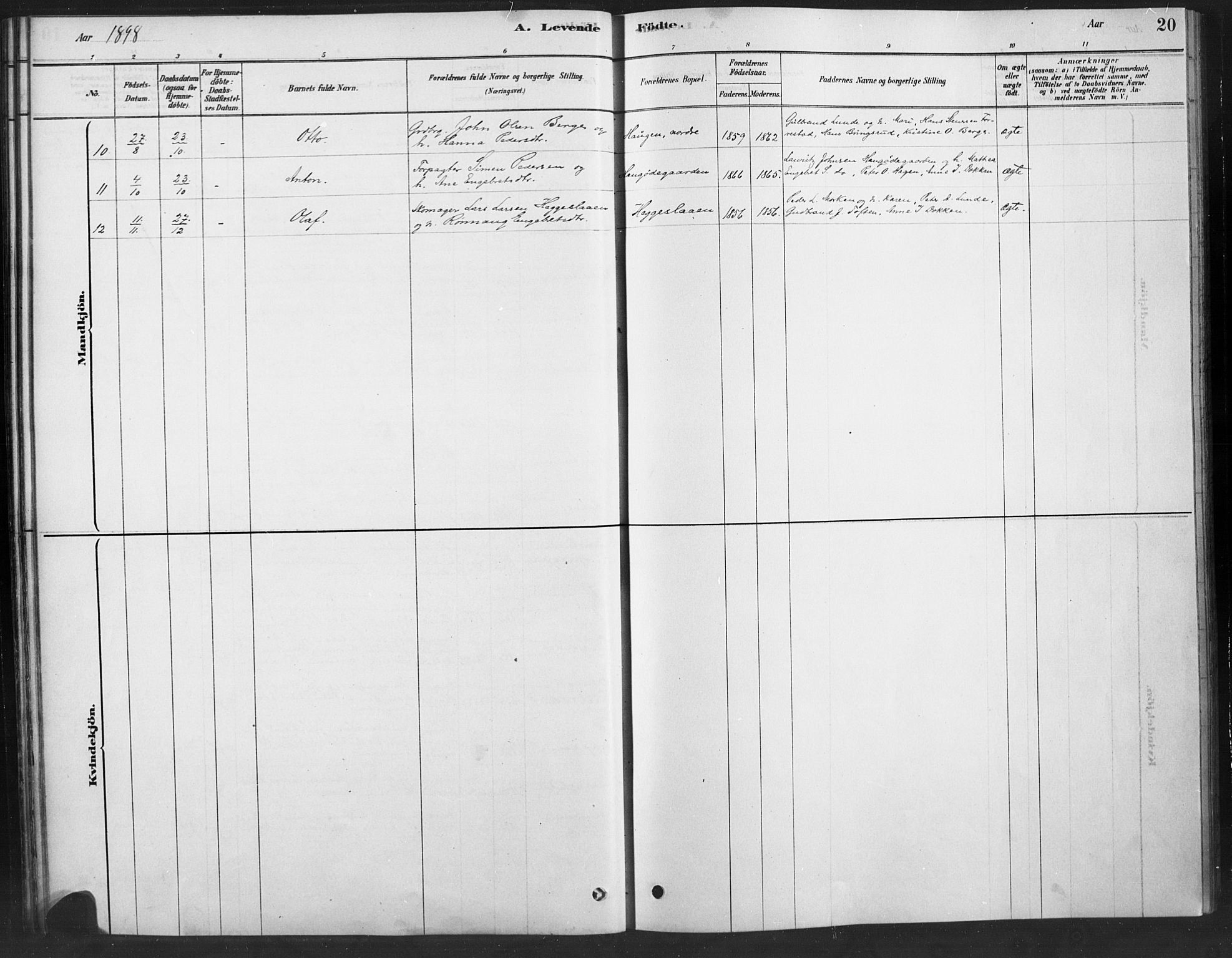 Ringebu prestekontor, AV/SAH-PREST-082/H/Ha/Haa/L0010: Parish register (official) no. 10, 1878-1898, p. 20