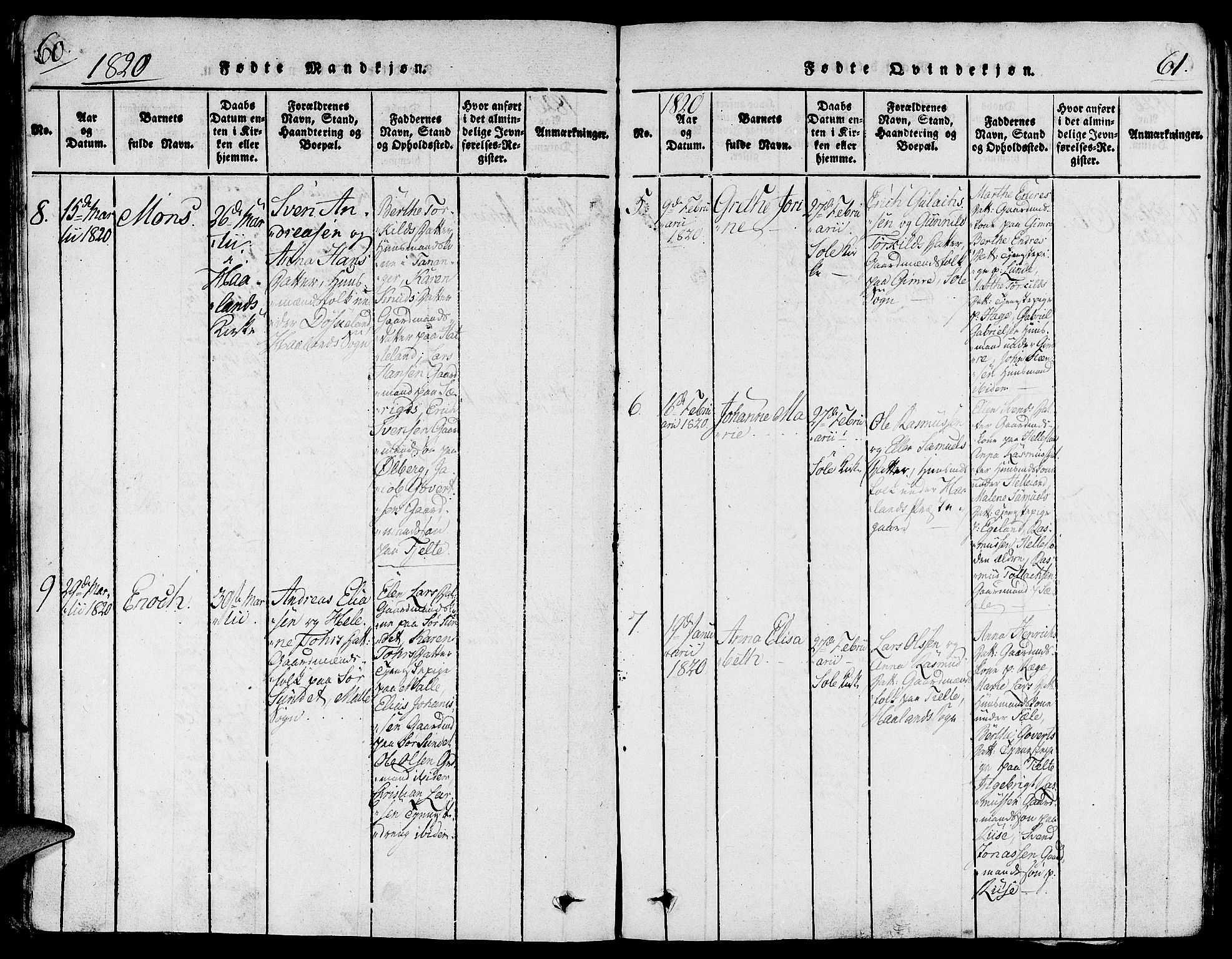 Håland sokneprestkontor, AV/SAST-A-101802/001/30BA/L0004: Parish register (official) no. A 4, 1815-1829, p. 60-61